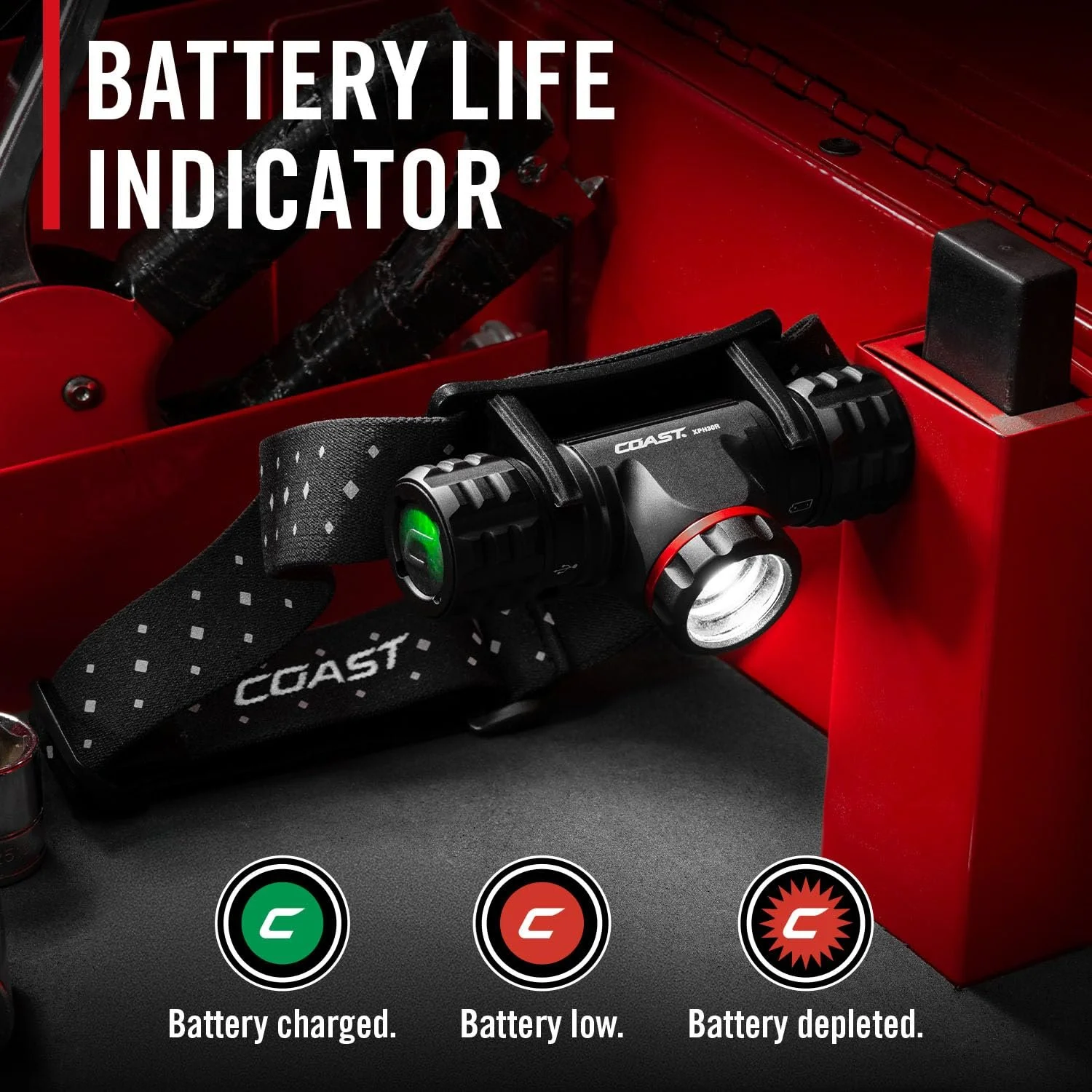 Налобний ліхтар Coast XPH30R 1200 люмен з фокусуванням, USB-C акумуляторний, подвійного живлення, світлодіодний, з магнітною основою, чорний, фото №6