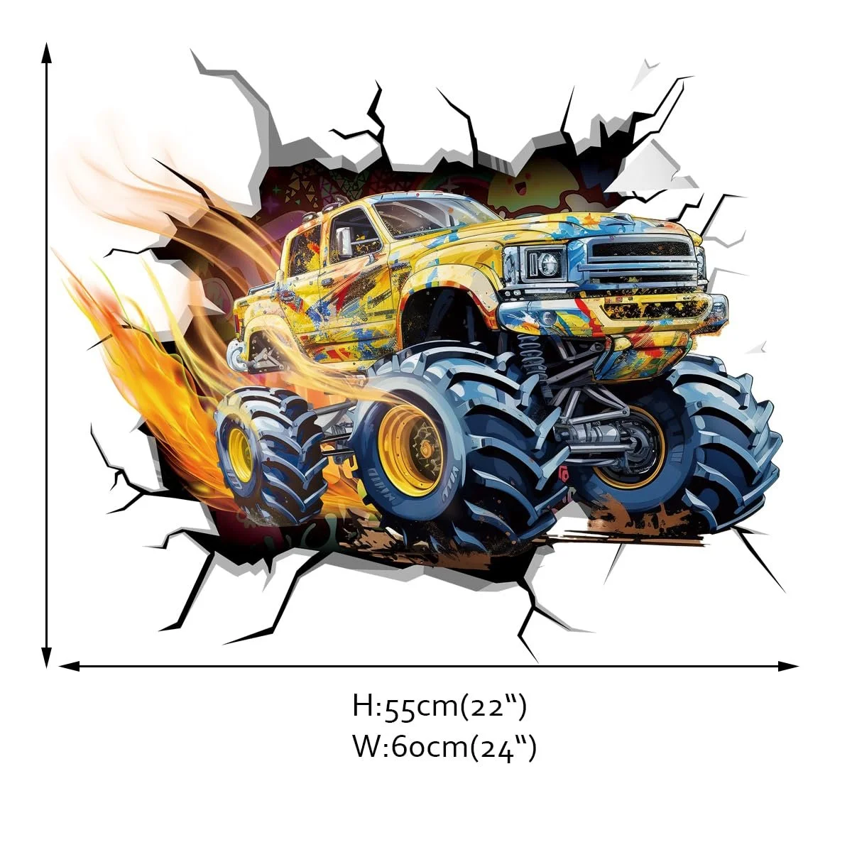 Наклейка на стіну Runtoo Monster Truck для дитячої кімнати 3D Гоночний автомобіль, фото №4