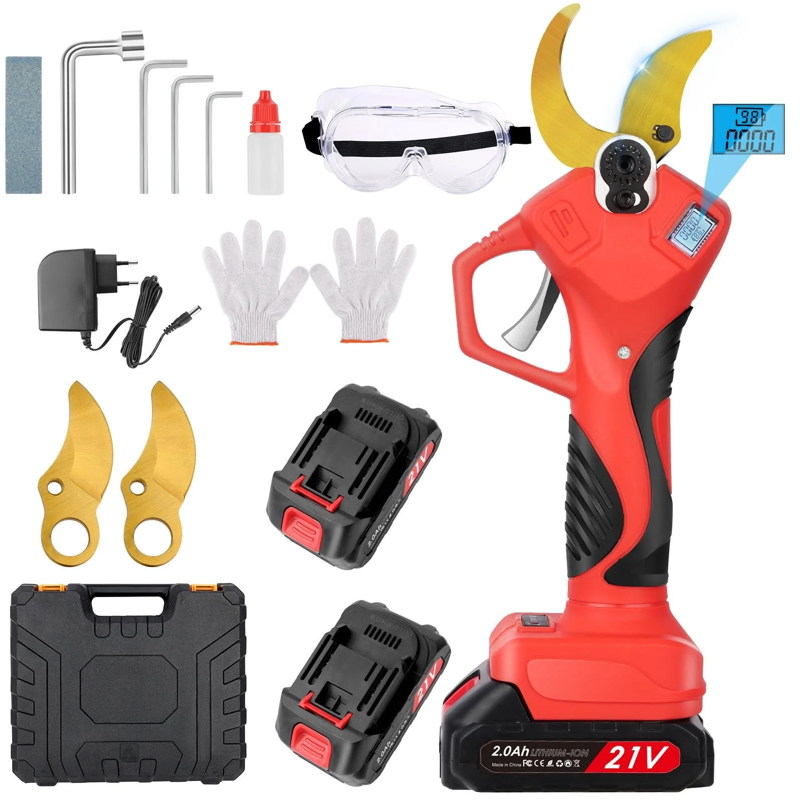 Акумуляторні сучкорізи MISTRO з лезами SK7 50 мм, портативні ріжучі ножиці з 2 акумуляторами 21 В, фото №1