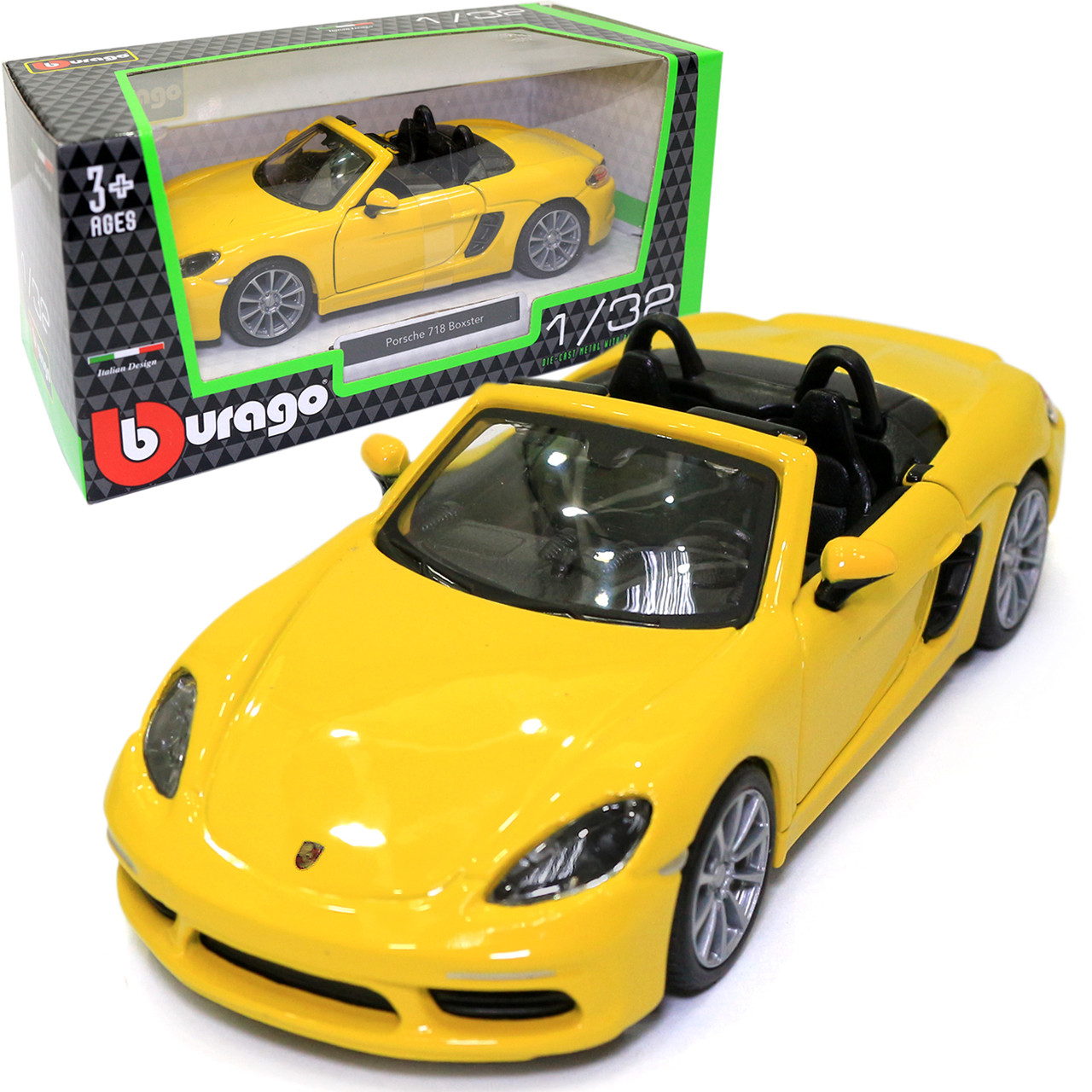Машинка металлическая Porsche 718 Boxster Bburago Порше желтый 13*4*6 см (18-43049), фото №1