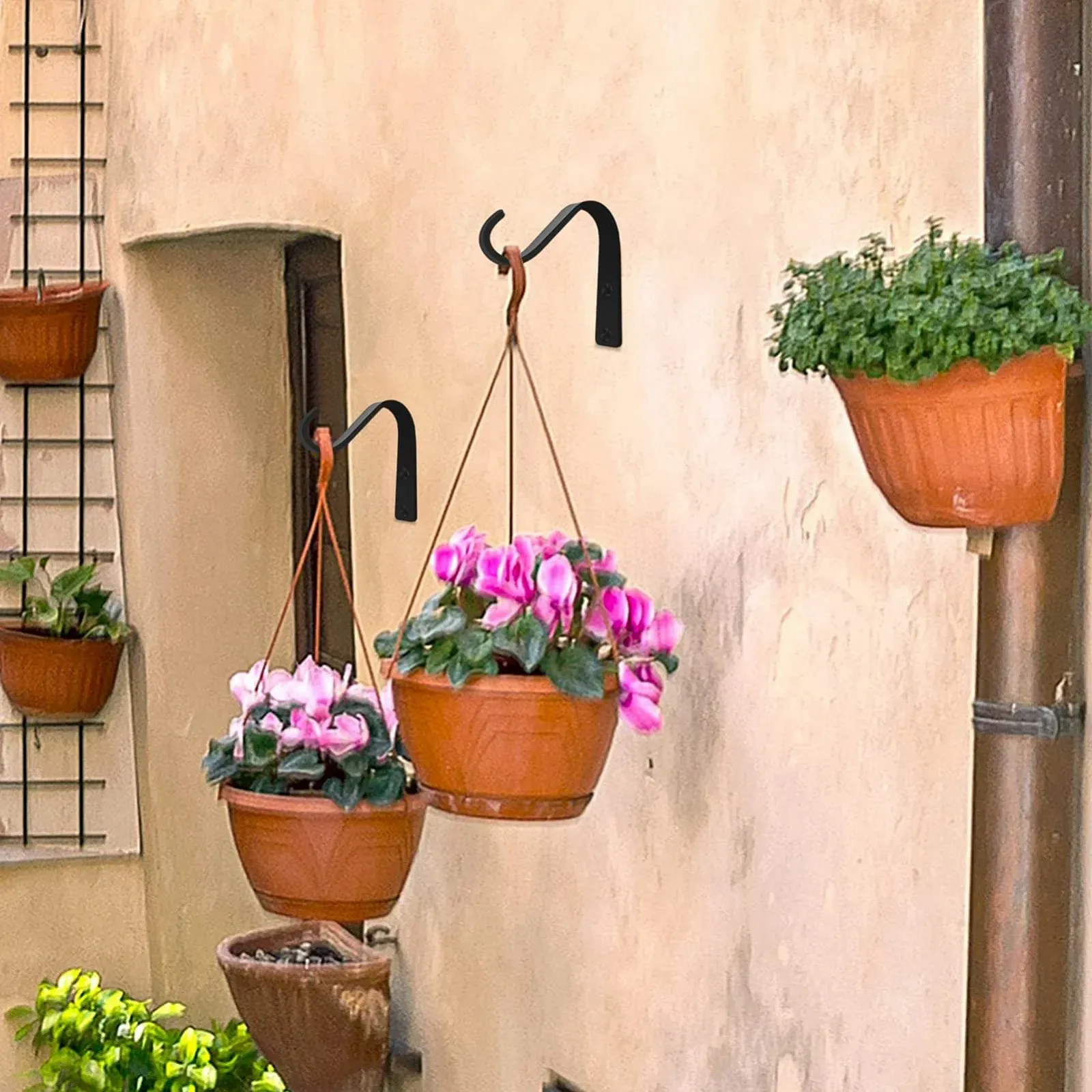 Настінні гачки для підвісних кошиків 4 дюйми чавунні набір 4 шт. Чорні, фото №2