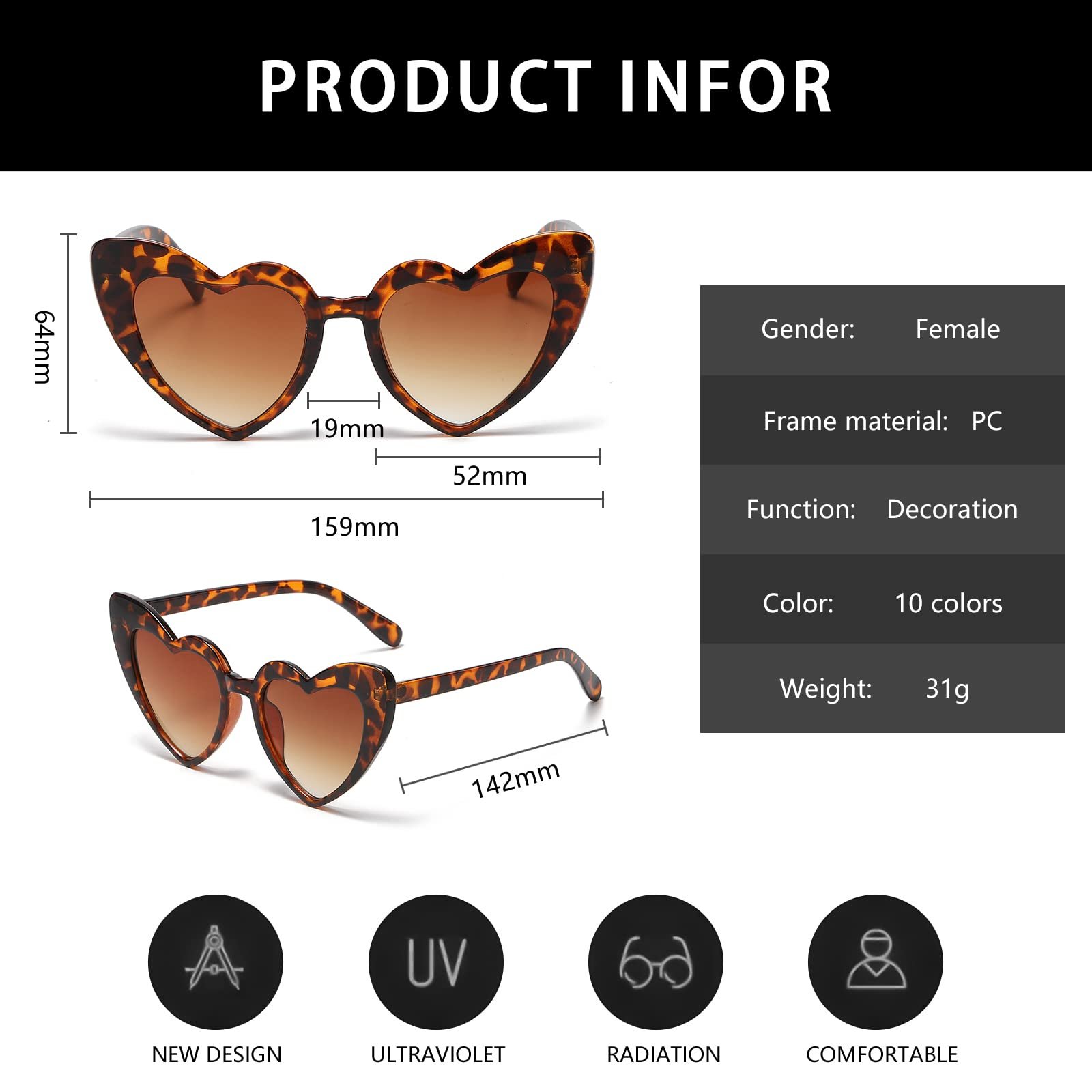 Сонцезахисні окуляри Серце YAMEIZE Прямокутні Вінтажні, фото №3