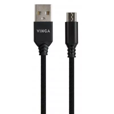 Дата кабель USB 2.0 AM to Micro 5P nylon 1m black Vinga (VCPDCMBN21BK), фото №2