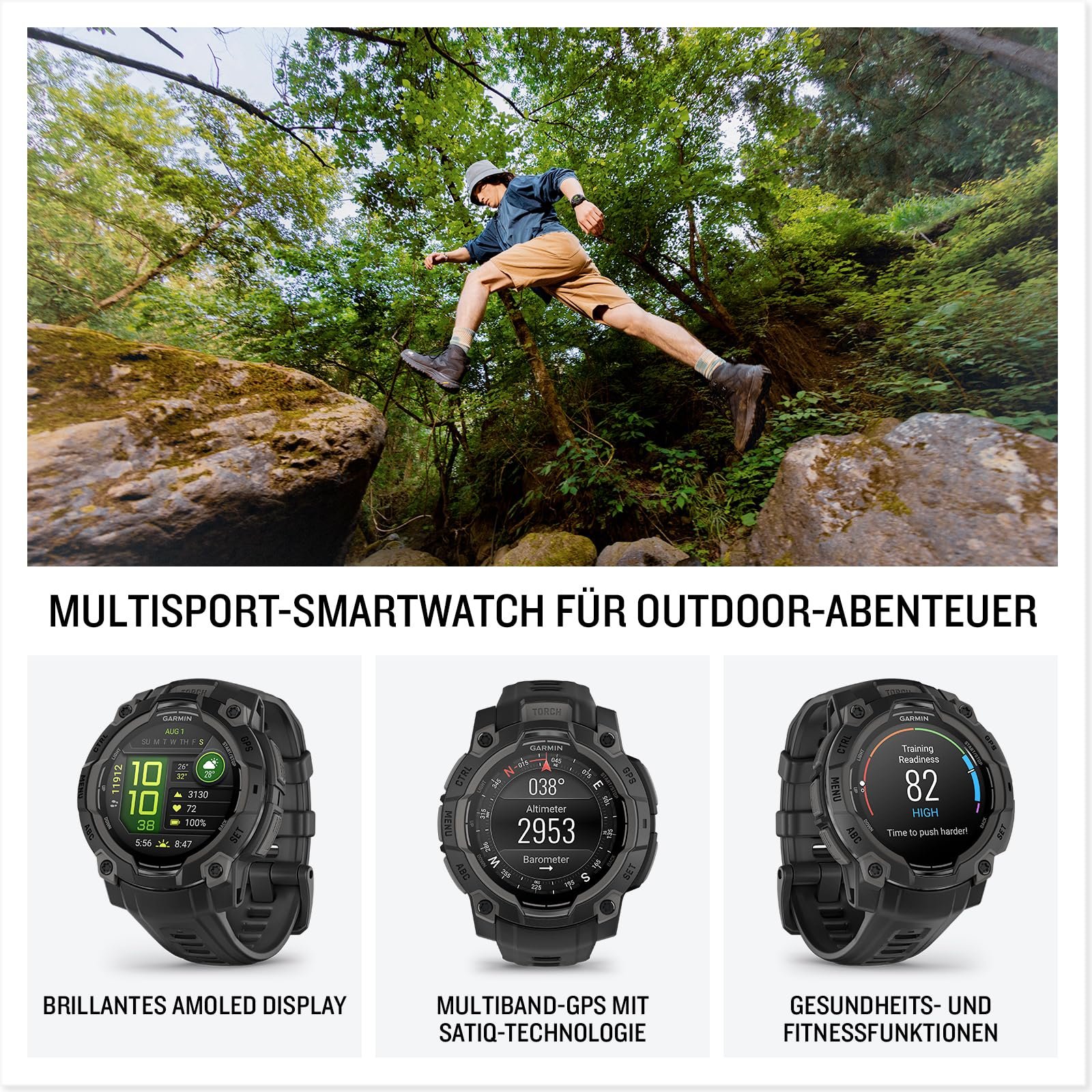 Смарт-часы Мультиспорт Garmin Instinct 3 45 мм AMOLED GPS, дисплей 1.2 дюйма, 80+ спортивных приложений, LED Фонарик, фото №2