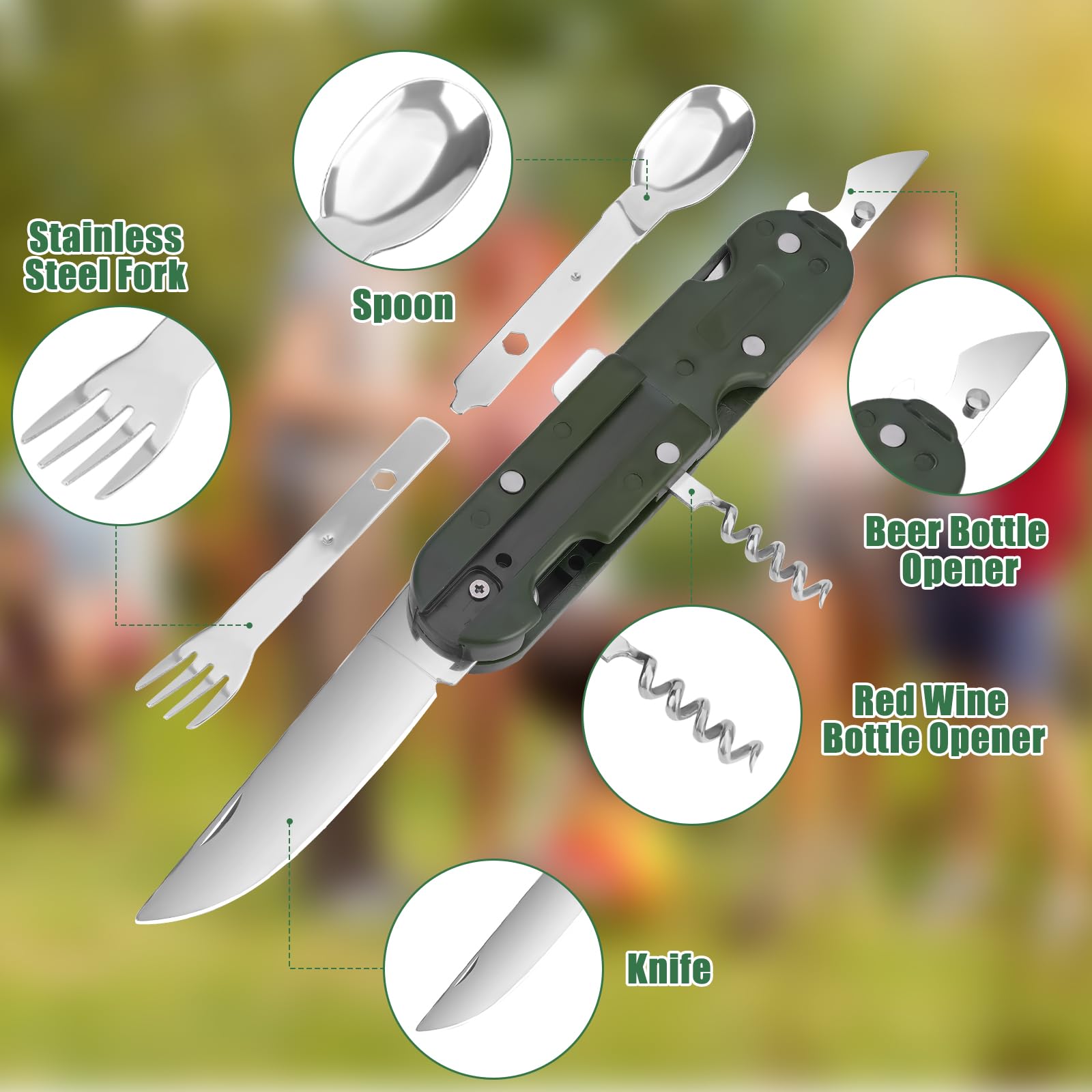 Набір столових приборів POFIBO армійський німецький 5-в-1 багатофункціональний складаний з нержавіючої сталі, фото №3 Набір столових приборів POFIBO армійський німецький 5-в-1 багатофункціональний складаний з нержавіючої сталі, фото №3