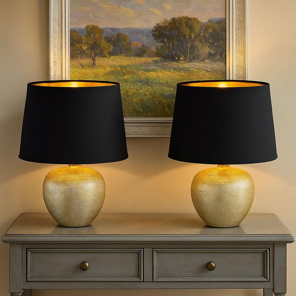 Настільна лампа Кераміка та текстиль 1x E14 18 x 26 см Золотисто-чорна Комплект із 2 шт., фото №2