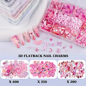 Набір для нігтів 3D метелик троянда квітка бант кролик ведмідь 850 шт. рожевий synthetic.ua - Фото 1