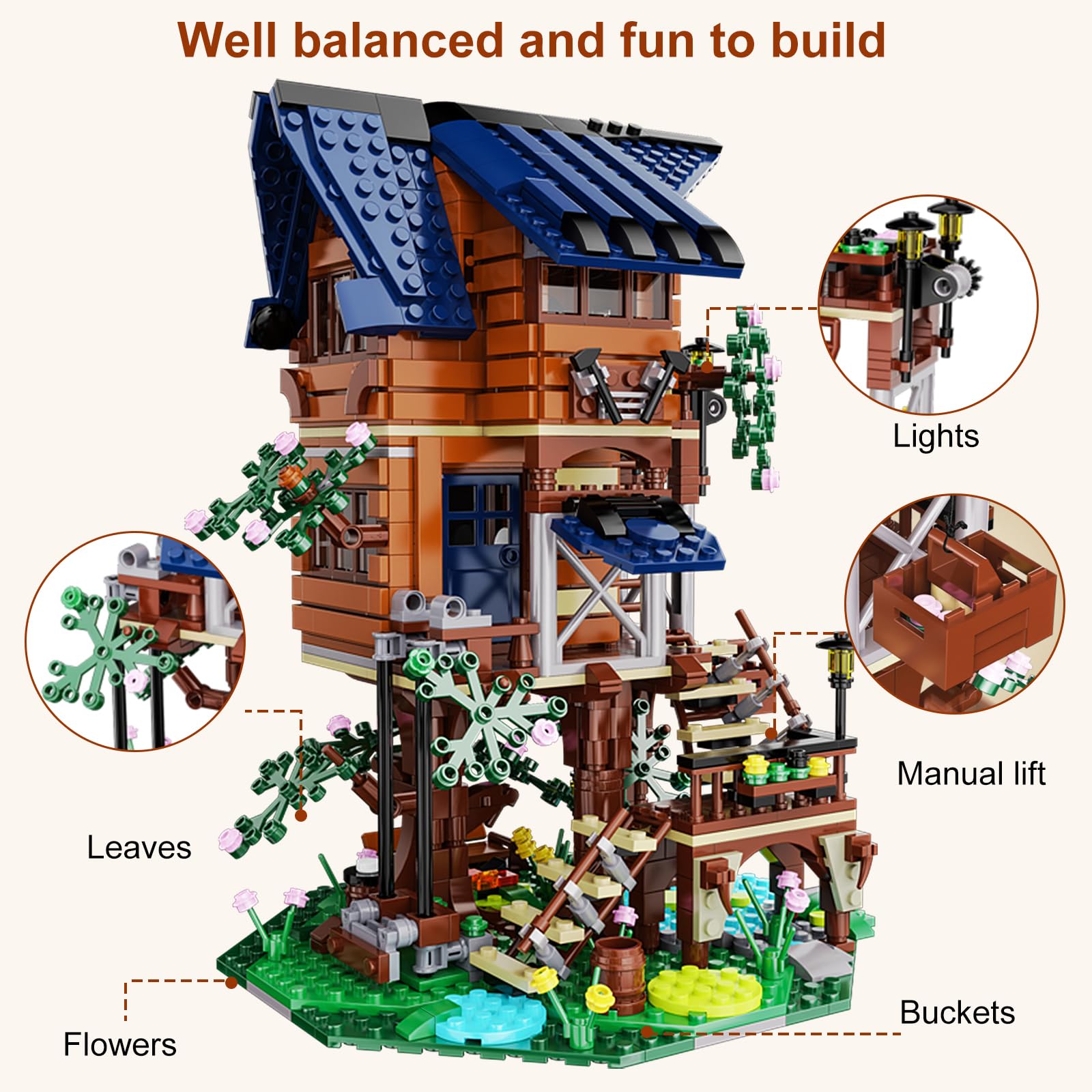 Игрушечный набор VATOS Tree House с LED светом 4 Времена года STEM для детей 1155 деталей, фото №5