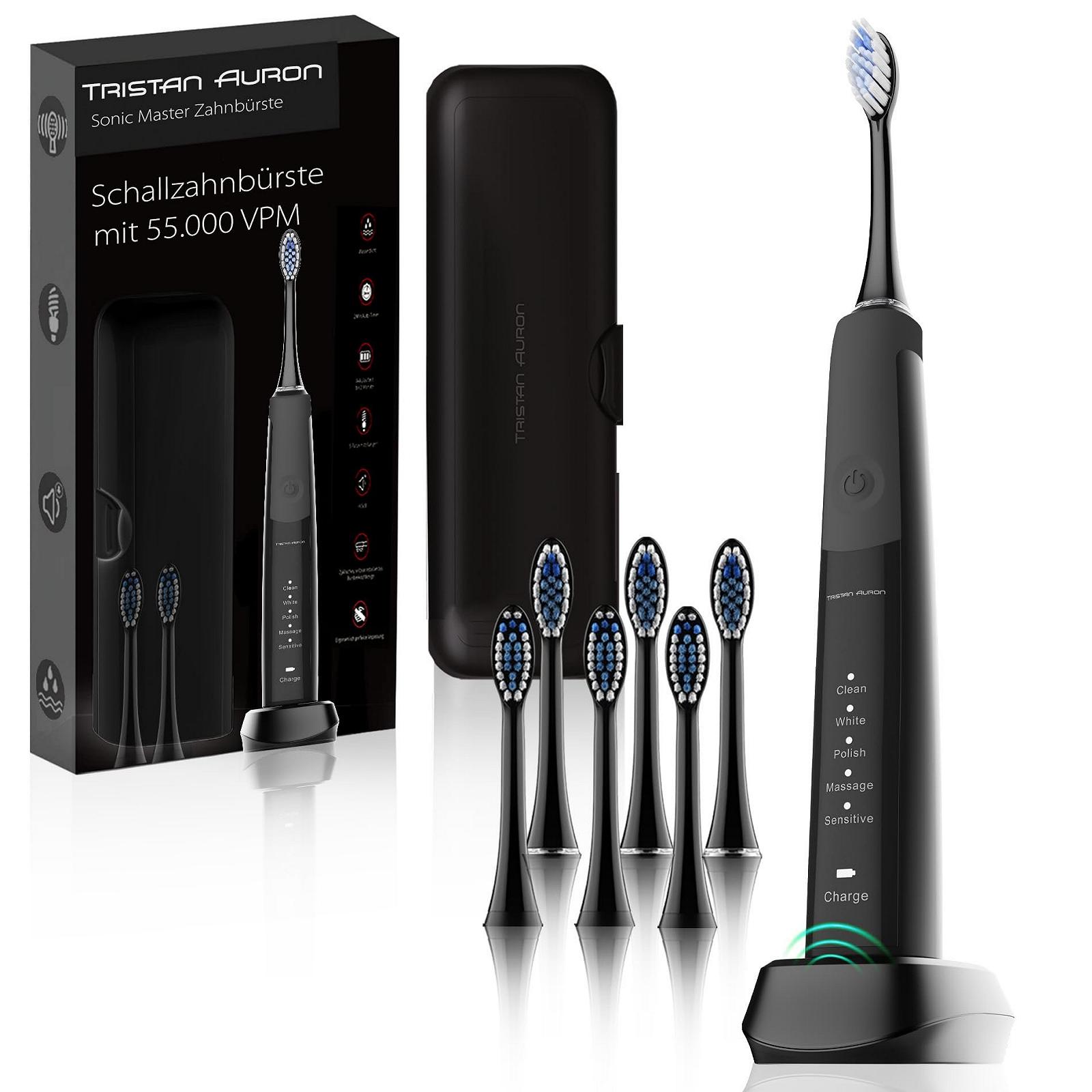 Електрична звукова зубна щітка Tristan Auron Sonic 55000 коливань 5 режимів 60 днів роботи Black, фото №1