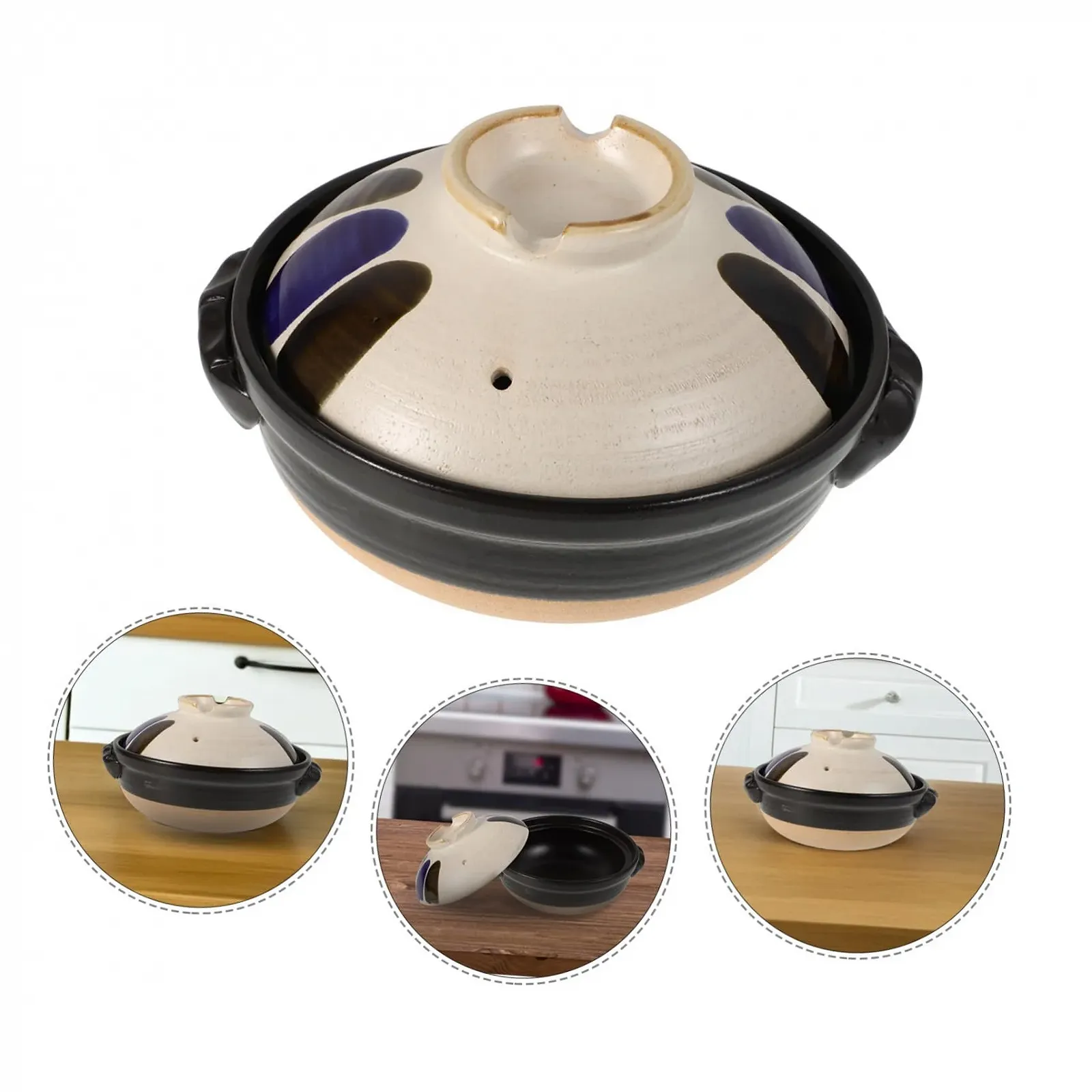 Горшок глиняный японский С крышкой Термостойкий керамический для риса и супов Для открытого огня Малый Серый, фото №7