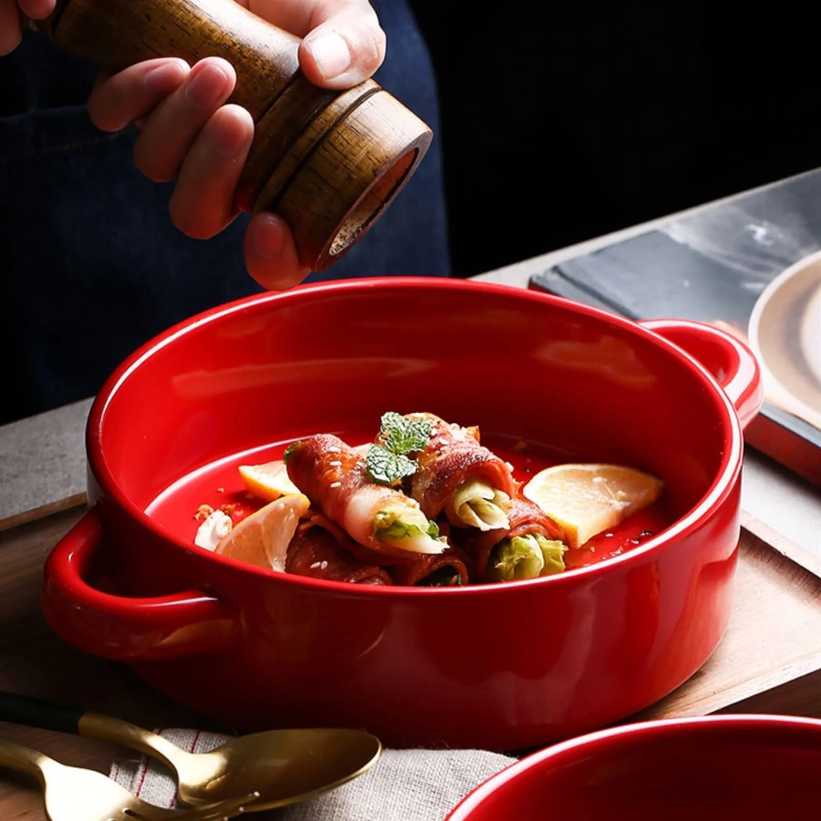 Форма для запекания керамическая с ручками глубокая Однотонная, фото №6