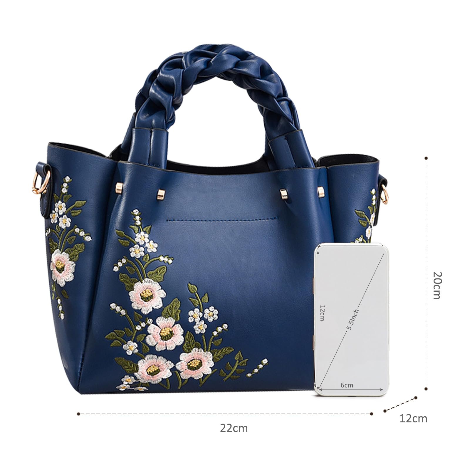 Сумка з короткими ручками NICOLE & DORIS Елегантна жіноча сумка-шопер зі штучної шкіри, жіноча сумка через плече з вишивкою для роботи, навчання та шопінгу, фото №6