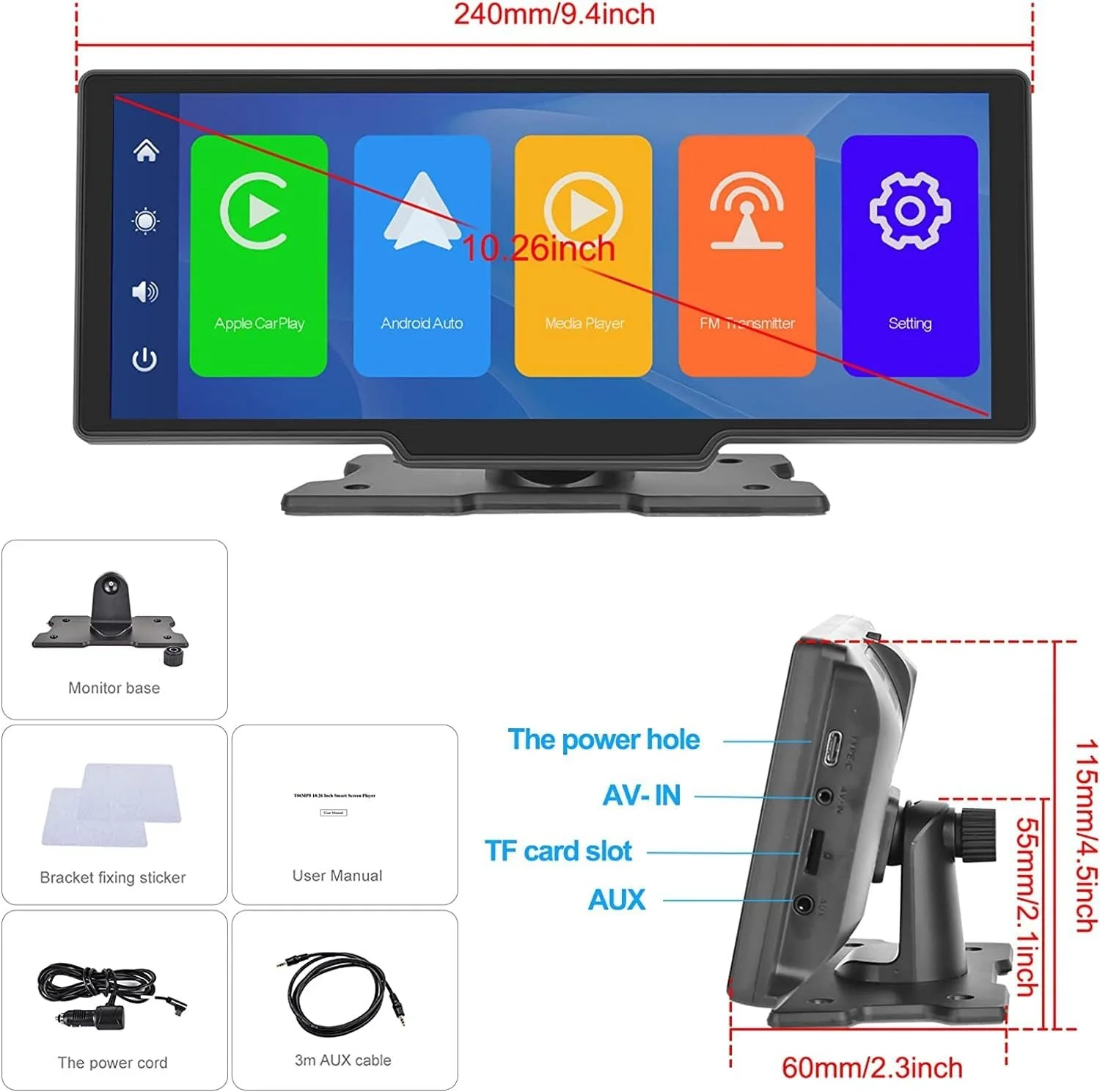 Автомагнітола CAMECHO A3247 / 10.26" / Сенсорна / Apple CarPlay / Android Auto / Bluetooth / WI-FI / FM / USB / AUX / TF slot, фото №9