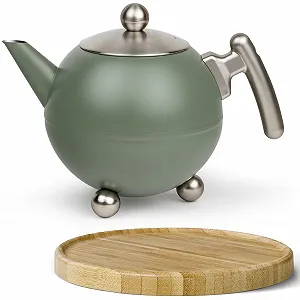 Чайник-заварник Bredemeijer Ball Великий Зелений 1.2 літра з нержавіючої сталі з коричневою дерев'яною підставкою - Фото 1