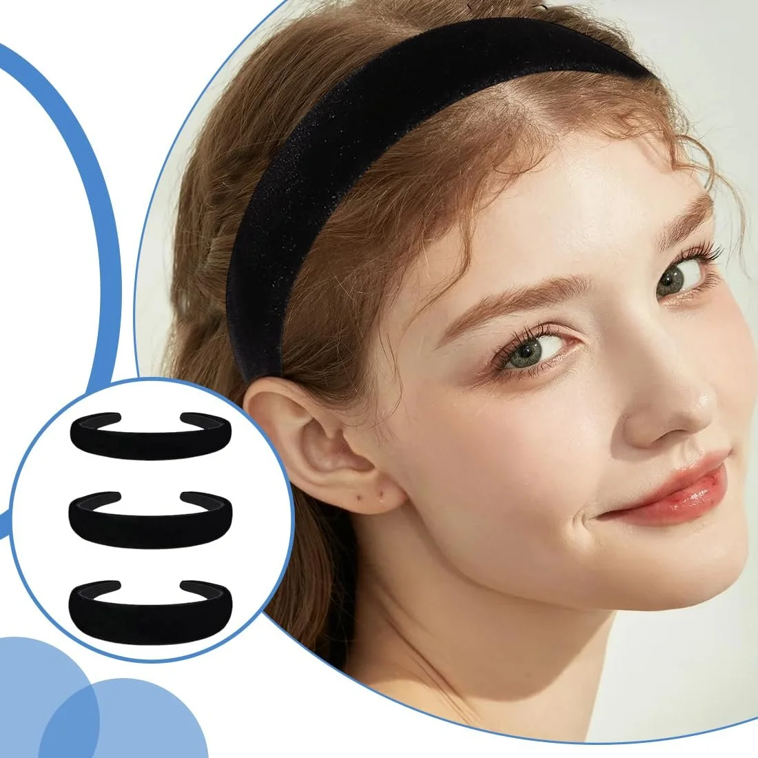 Набір оксамитових обручів 3 шт. Чорний, фото №5 Набір оксамитових обручів 3 шт. Чорний, фото №5