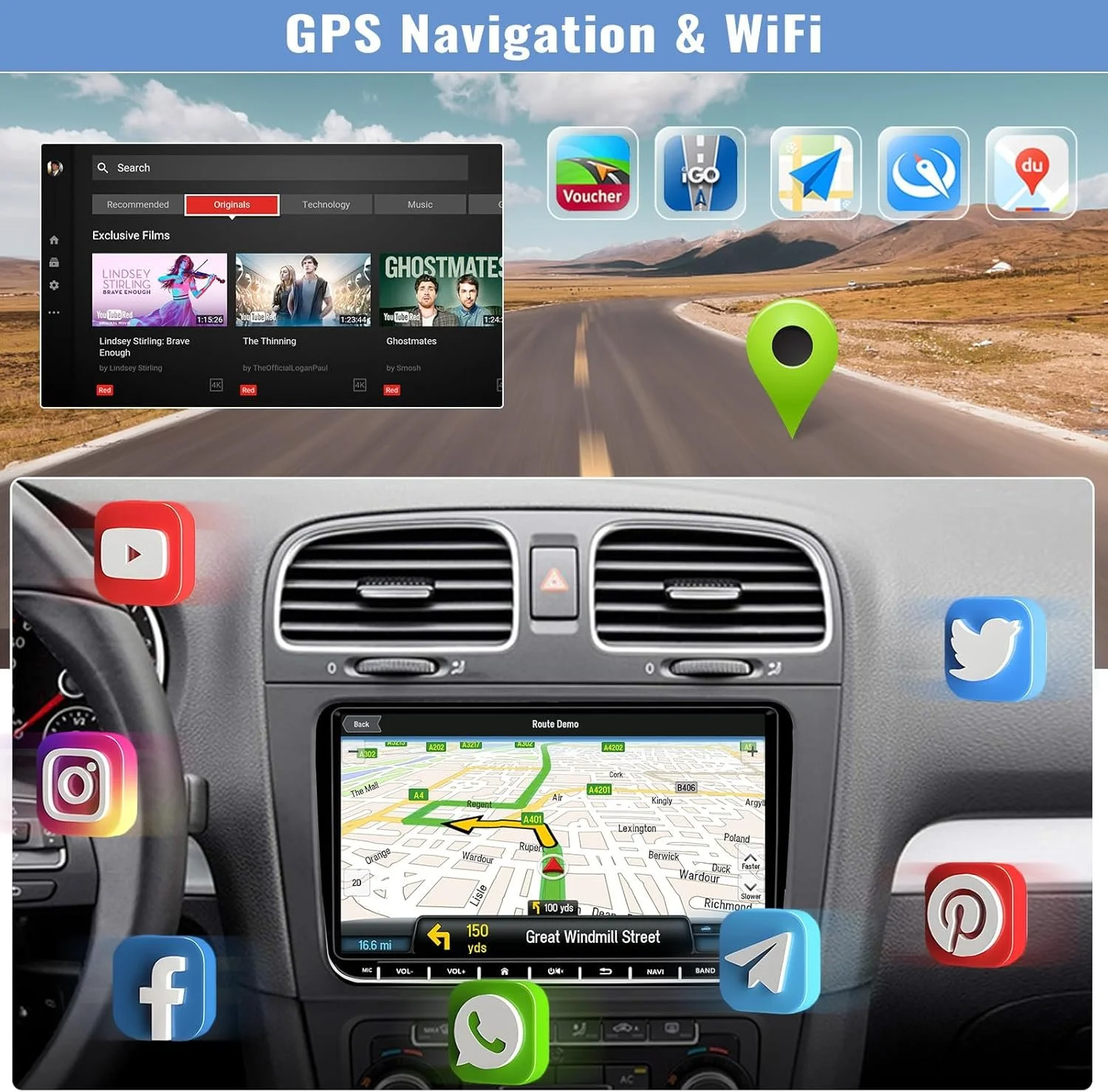 Штатна автомагнітола CAMECHO для VW Golf 5 6 Polo T5 Tiguan Seat / 7" / Сенсорна / 2/64Гб / Android 13 / Apple CarPlay / Android Auto / Bluetooth / WI-FI / GPS / USB, фото №4 Штатна автомагнітола CAMECHO для VW Golf 5 6 Polo T5 Tiguan Seat / 7" / Сенсорна / 2/64Гб / Android 13 / Apple CarPlay / Android Auto / Bluetooth / WI-FI / GPS / USB, фото №4