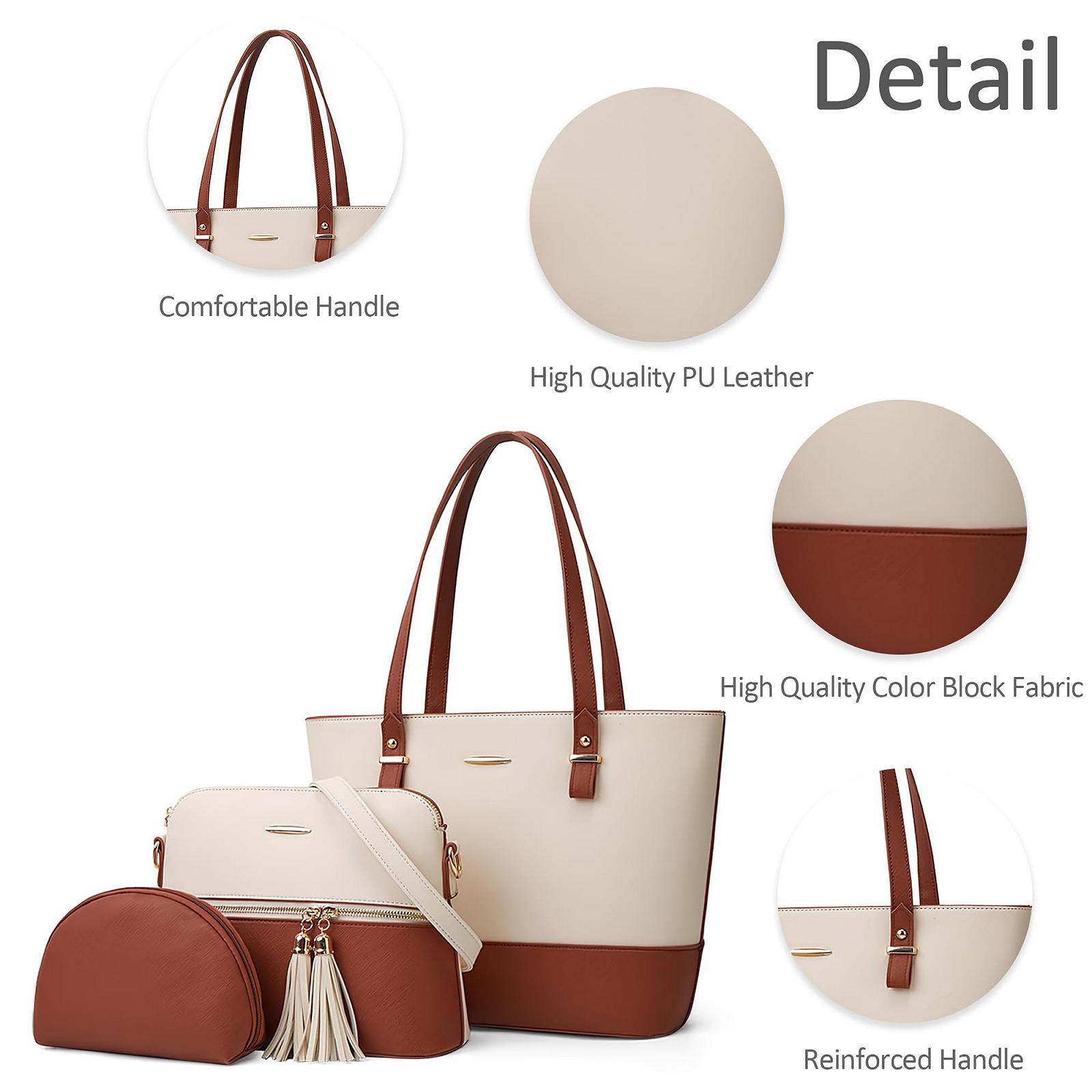 Сумка DORRISO Комплект из 3 предметов: cумка с ручками, сумка через плечо и кошелек, элегантная из искусственной кожи, белая с коричневым, фото №5 Сумка DORRISO Комплект из 3 предметов: cумка с ручками, сумка через плечо и кошелек, элегантная из искусственной кожи, белая с коричневым, фото №5