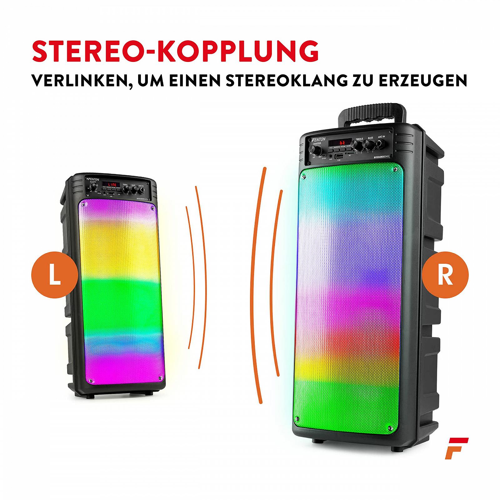 Акустична система Fenton Boombox340 Bluetooth Party з мікрофоном, акумулятором та LED-диско підсвіткою - 120W, фото №5