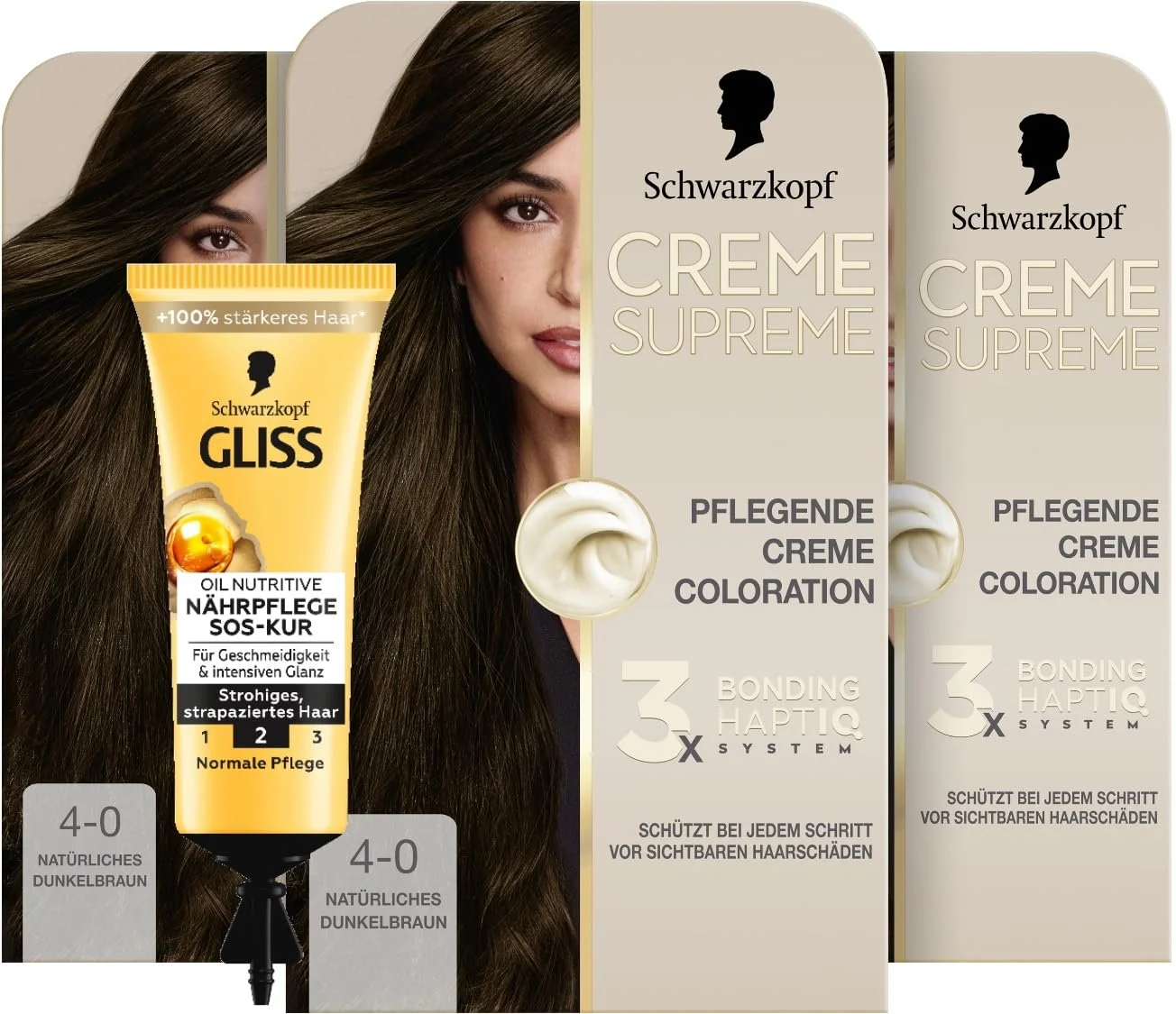 Фарба для волосся Schwarzkopf Creme Supreme 4-0 Натуральний Темно-Коричневий (3 x 182 мл), фото №1 Фарба для волосся Schwarzkopf Creme Supreme 4-0 Натуральний Темно-Коричневий (3 x 182 мл), фото №1