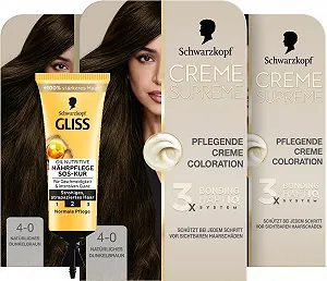 Фарба для волосся Schwarzkopf Creme Supreme 4-0 Натуральний Темно-Коричневий (3 x 182 мл) - Фото 1