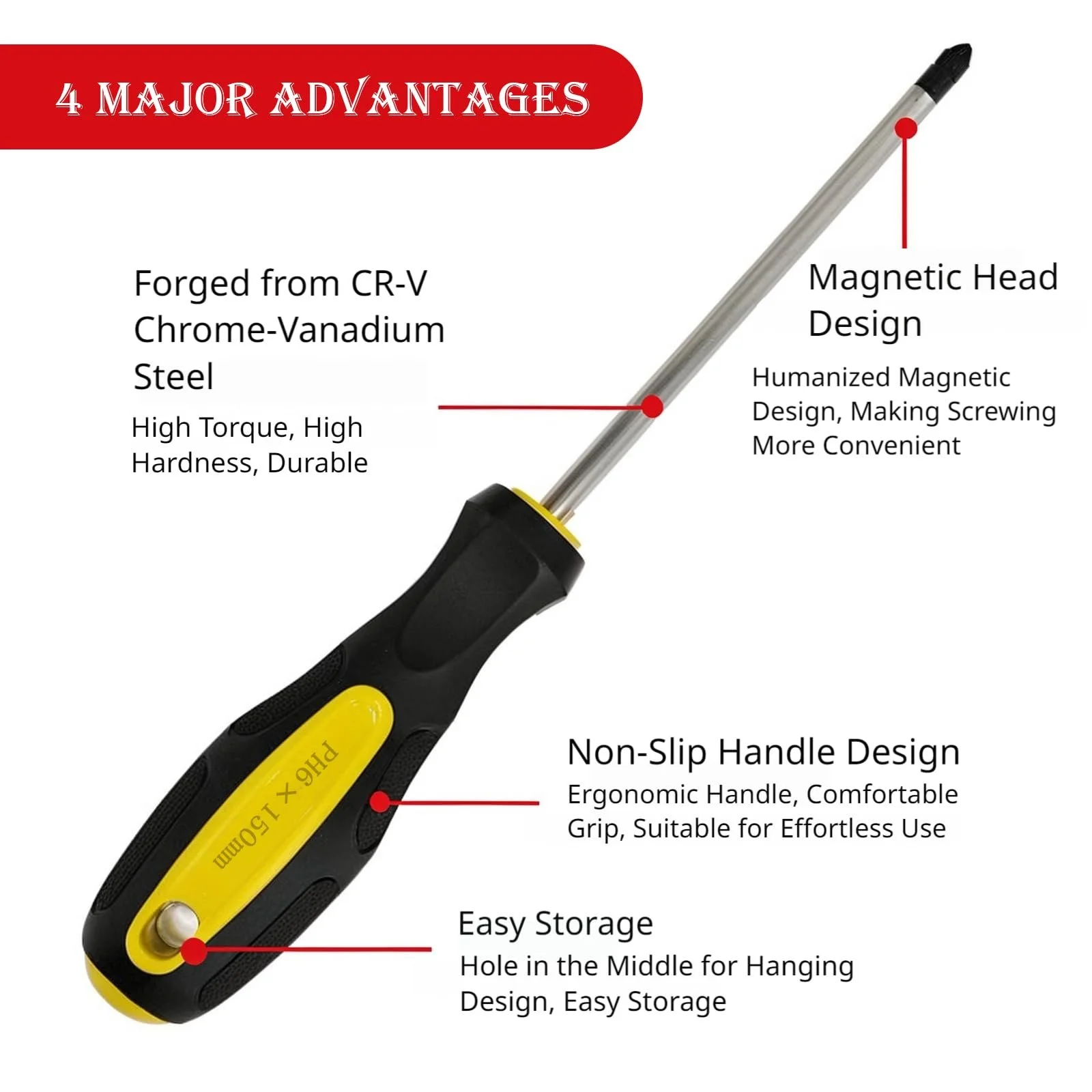 Викрутка хрестова Phillips Магнітна Chrome Vanadium Steel 6 x 250 мм, фото №7