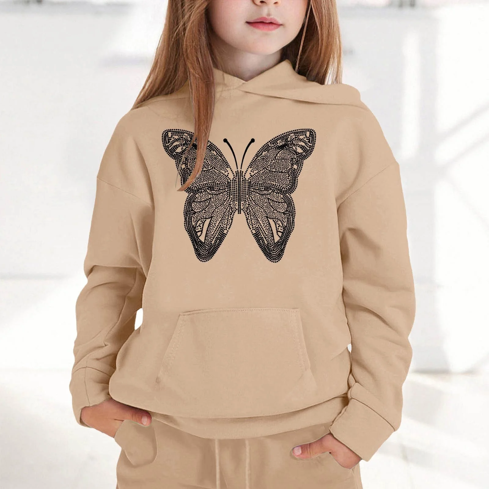 Пуловер Девичий Толстовка с капюшоном Детская С принтом С длинными рукавами С карманом, фото №3