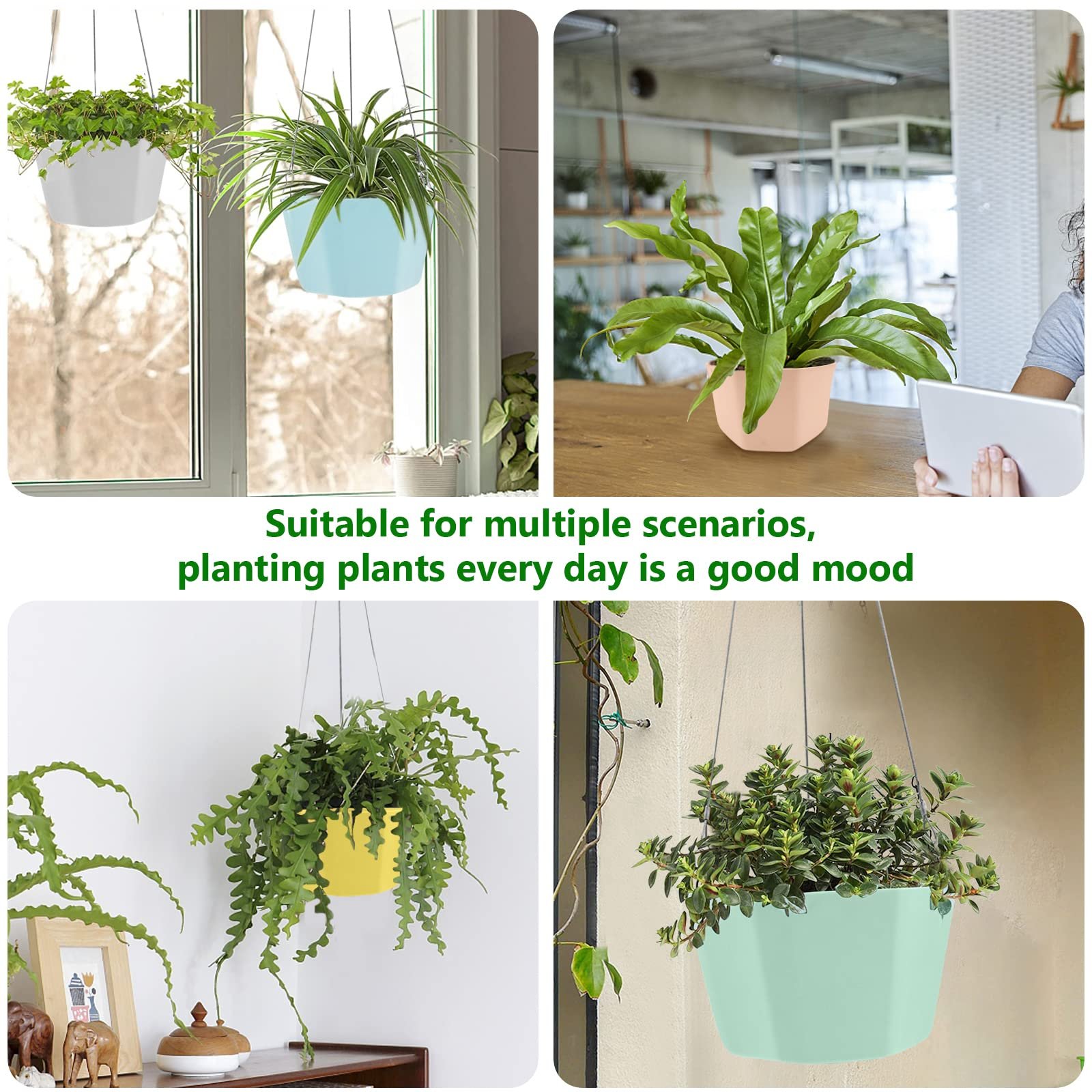 Набір підвісних горщиків 6 шт пластикові різнокольорові, фото №7