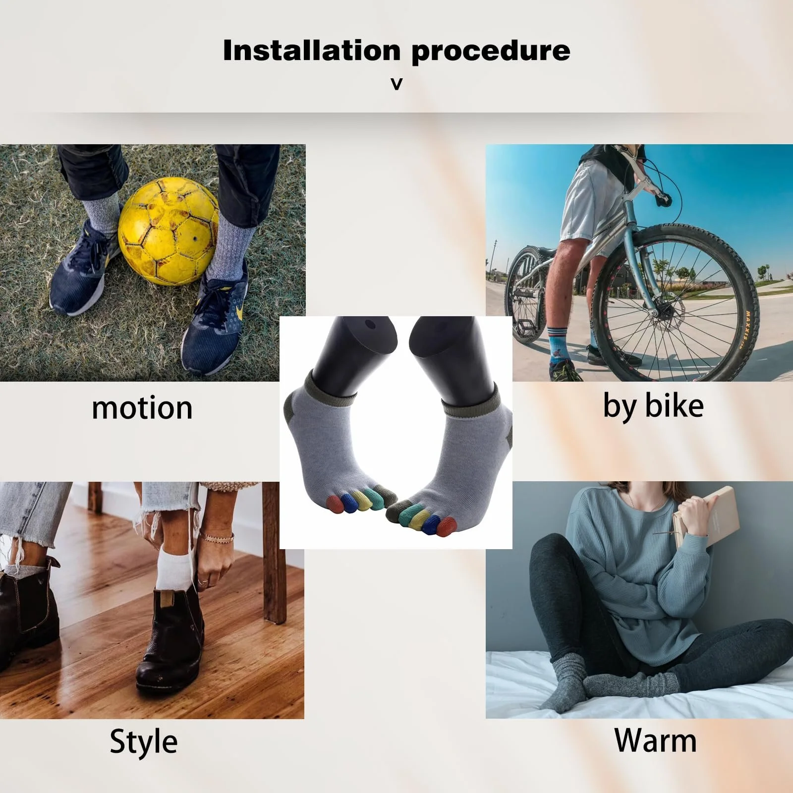 Шкарпетки з пальцями жіночі бавовняні (4 пари), фото №3