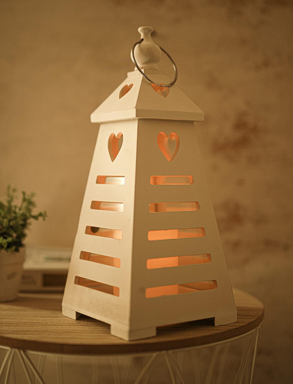 Ліхтар Марко Пол LED Білий Серце З деревини Безполуменевий тримач свічки піраміда Декор дому Рустикальний Вільностоячий Попередньо освітлений Інтер'єрний декор Підвісний Працює на батареях, фото №7