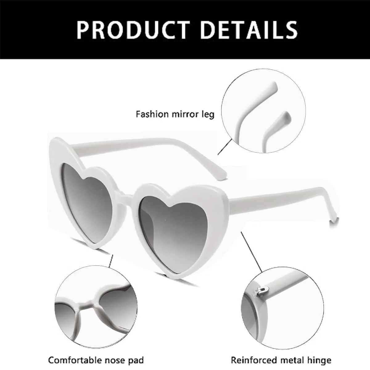 Вечірні окуляри JFAN Cонцезахисні окуляри-серця Ретро Cонцезахисні окуляри-серця Жіночі Вечірні Cонцезахисні окуляри Вінтажні Модні Великі Класичні Окуляри, фото №3