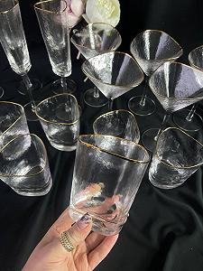 Стакани для води. Крижане скло. 6 шт. Золота оконтовка. - Фото 1