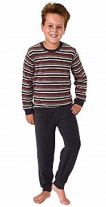 Піжама Terry для хлопчиків з довгими рукавами та манжетами смугастий верх - Фото 1