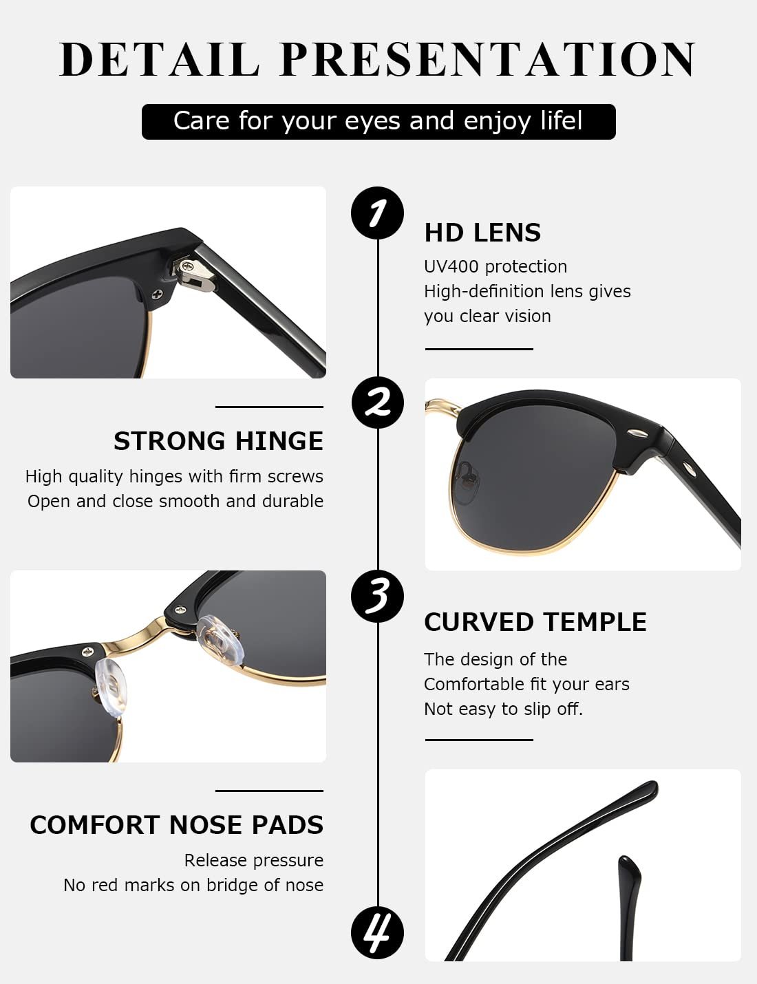 Поляризовані сонцезахисні окуляри Kimorn AE0550 Унісекс, Ретро напівбезободкова оправа, Класичні, фото №7