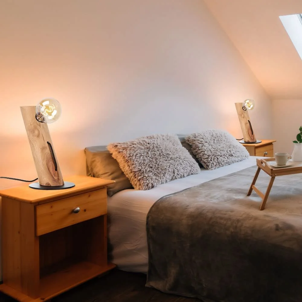 Настільна лампа etc-shop Wooden Bedside Country House Метал Евкаліпт 1x E27 9 x 32 см Набір з 2 шт., фото №2