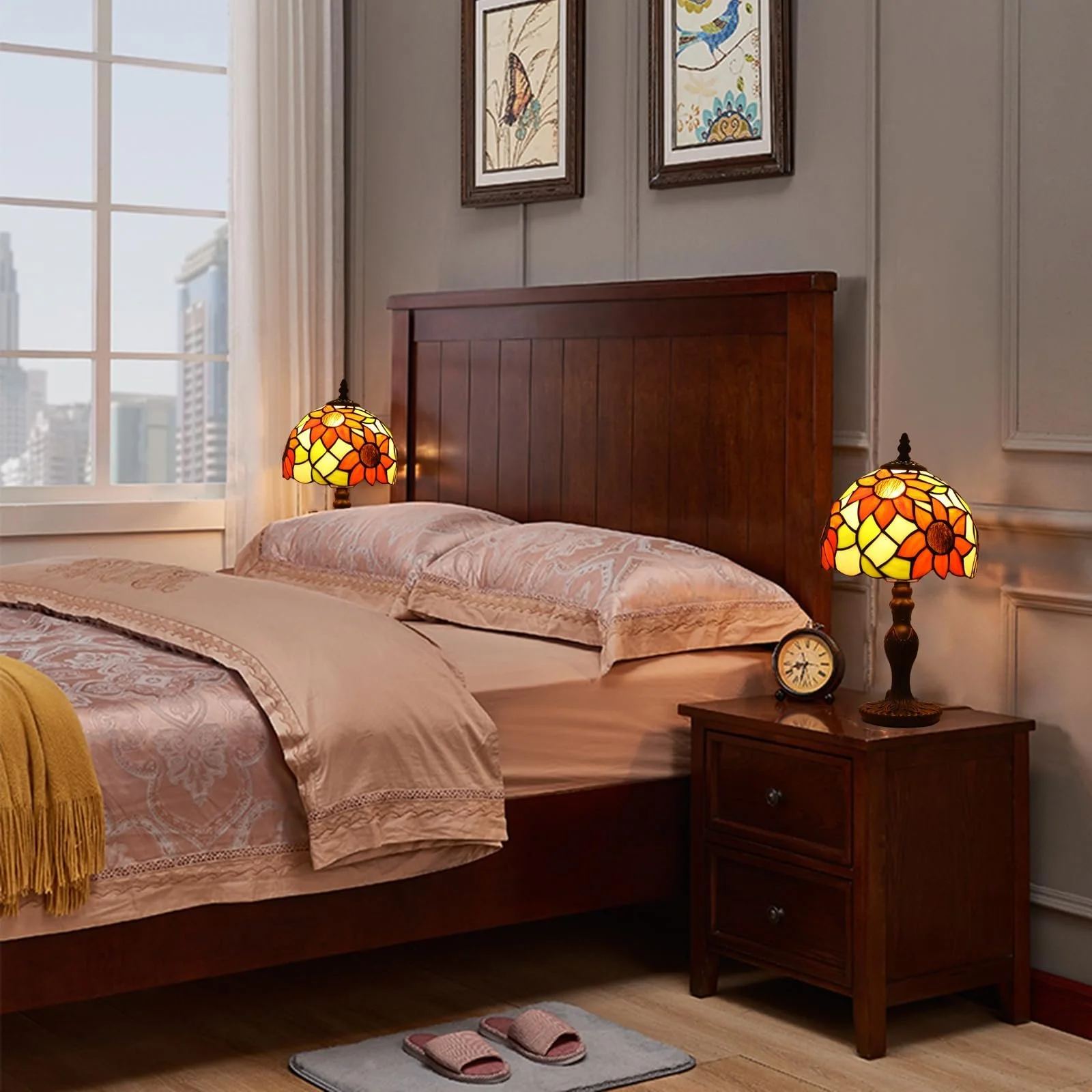 Настільна лампа Tiffany Ретро Вітражне скло Квітковий візерунок E27 LED 37x20 см Блакитна, фото №4