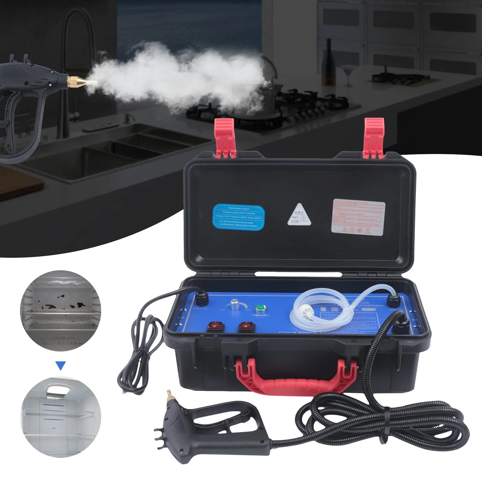 Пароочисник електричний 3000 W 220 V 2 режими 100-130°C 3-5 бар з пістолетом-розпилювачем, фото №2