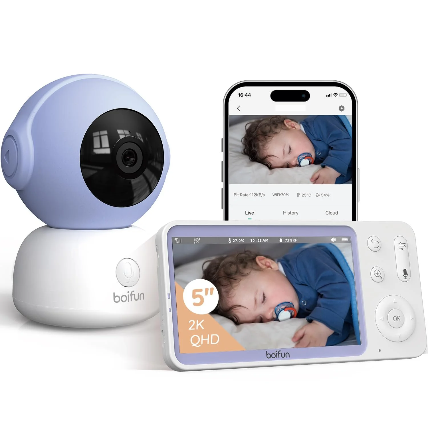 Відеоняня BOIFUN 2K/3MP 5 дюймів WiFi 360° Автоматичне відстеження Нічне бачення App, фото №1 Відеоняня BOIFUN 2K/3MP 5 дюймів WiFi 360° Автоматичне відстеження Нічне бачення App, фото №1