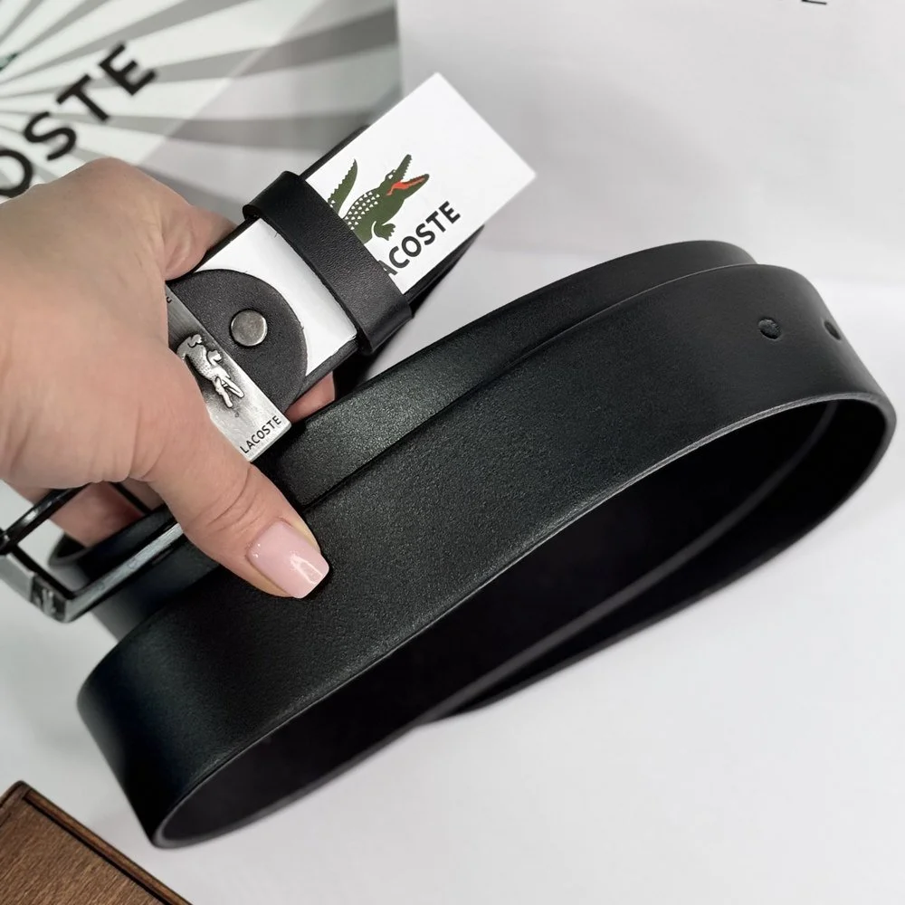 Чоловічий ремінь Lacoste чорний шкіряний пояс, фото №3