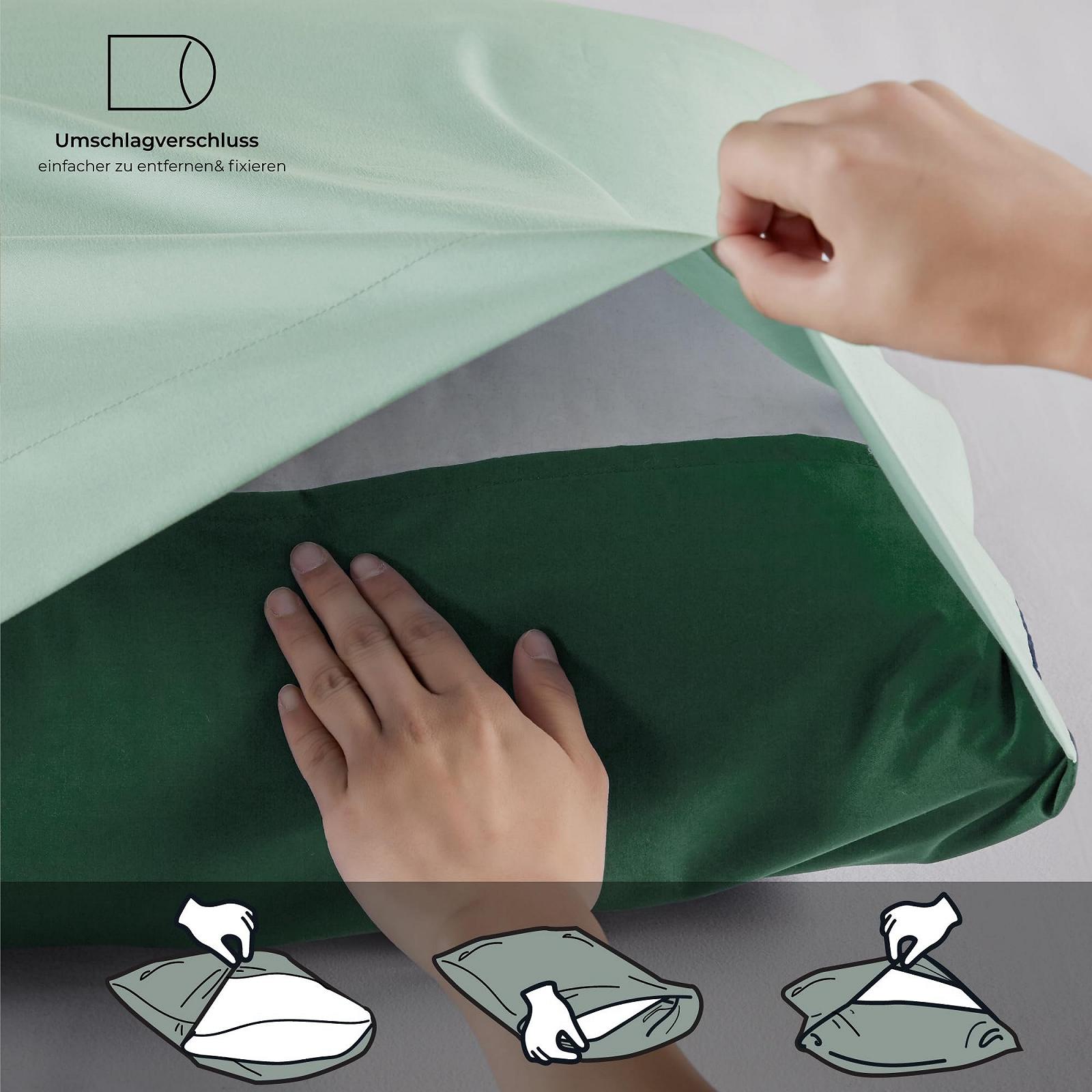 Постільна білизна Degrees of Comfort, 4 предмети, 135 x 200 см, шавлієво-зелений, світло-зелений, підодіяльники на блискавці, двосторонній комплект з матової мікрофібри, 2 підодіяльники та 2 наволочки 80 x 80 см, фото №4