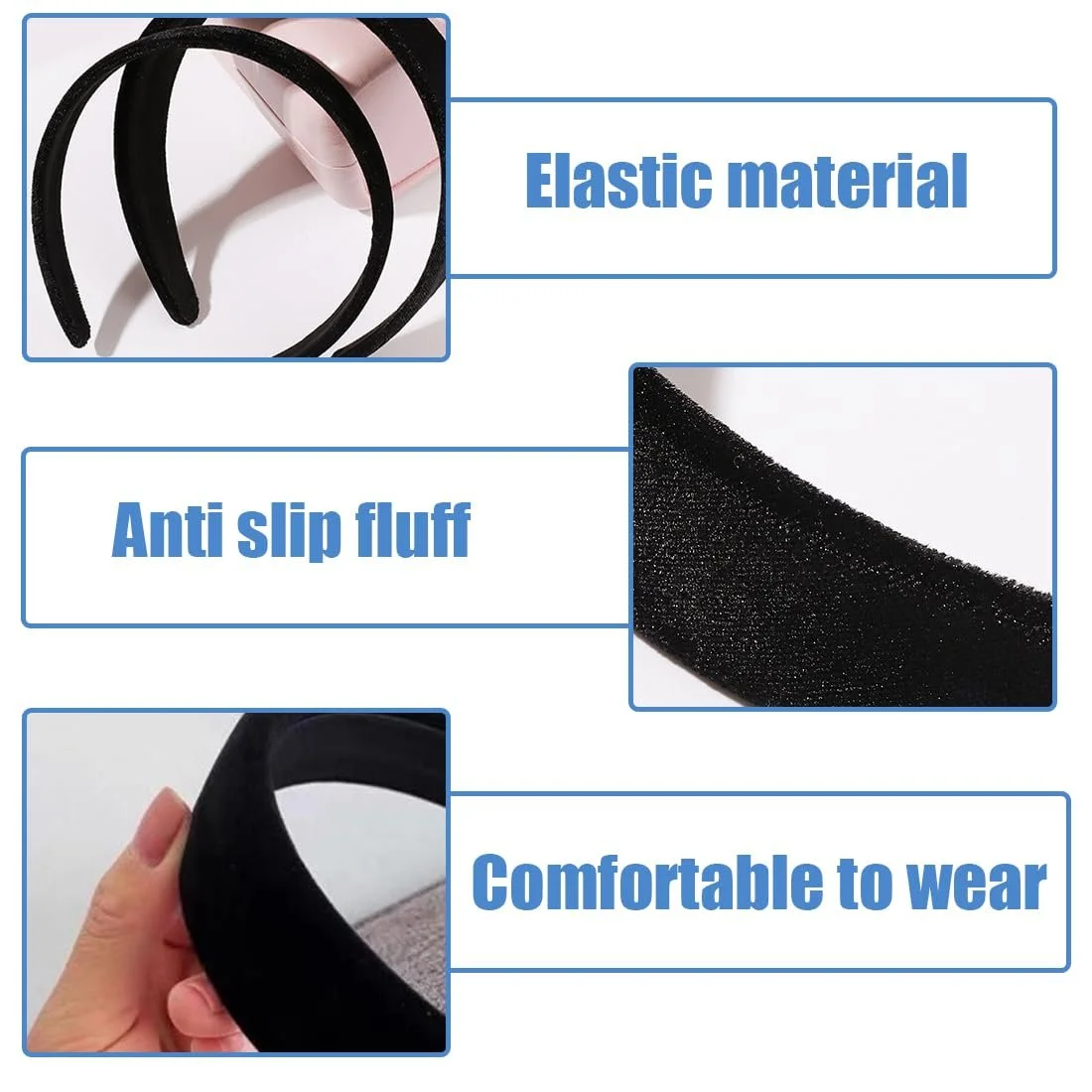 Набір оксамитових обручів 3 шт. Чорний, фото №3 Набір оксамитових обручів 3 шт. Чорний, фото №3