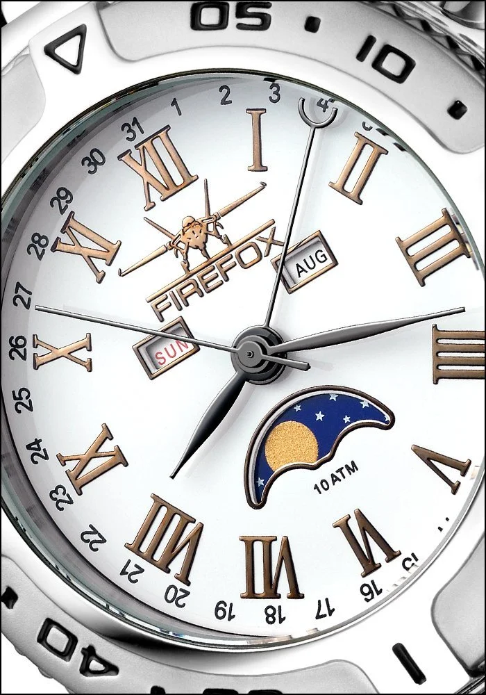 Годинник с фазой Луны FIREFOX FFS01-501a Белый нержавеющая сталь, фото №3