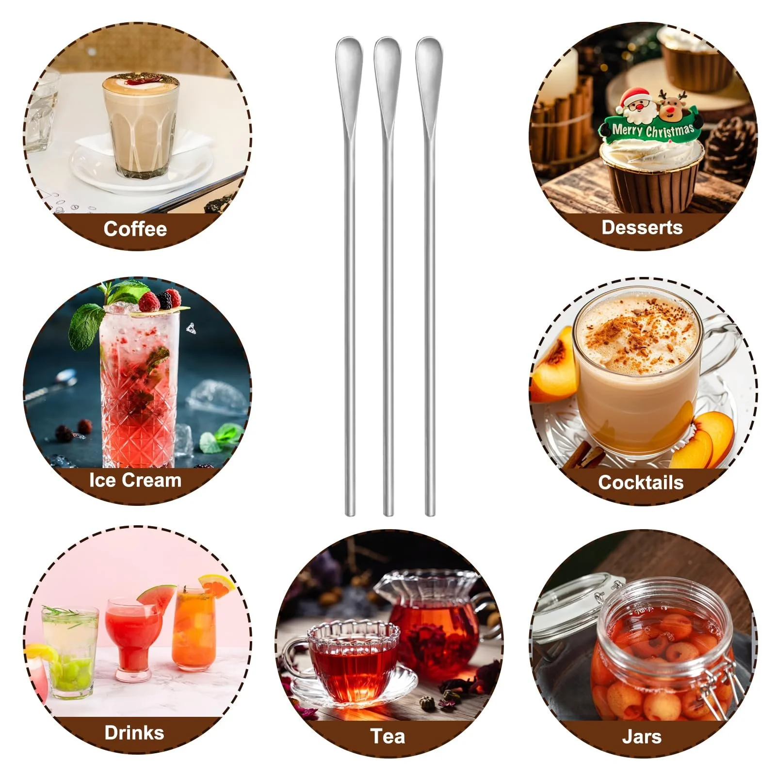 Ложка для розмішування Latte металева з довгою ручкою 3 шт, нержавіюча сталь 304, фото №7 Ложка для розмішування Latte металева з довгою ручкою 3 шт, нержавіюча сталь 304, фото №7