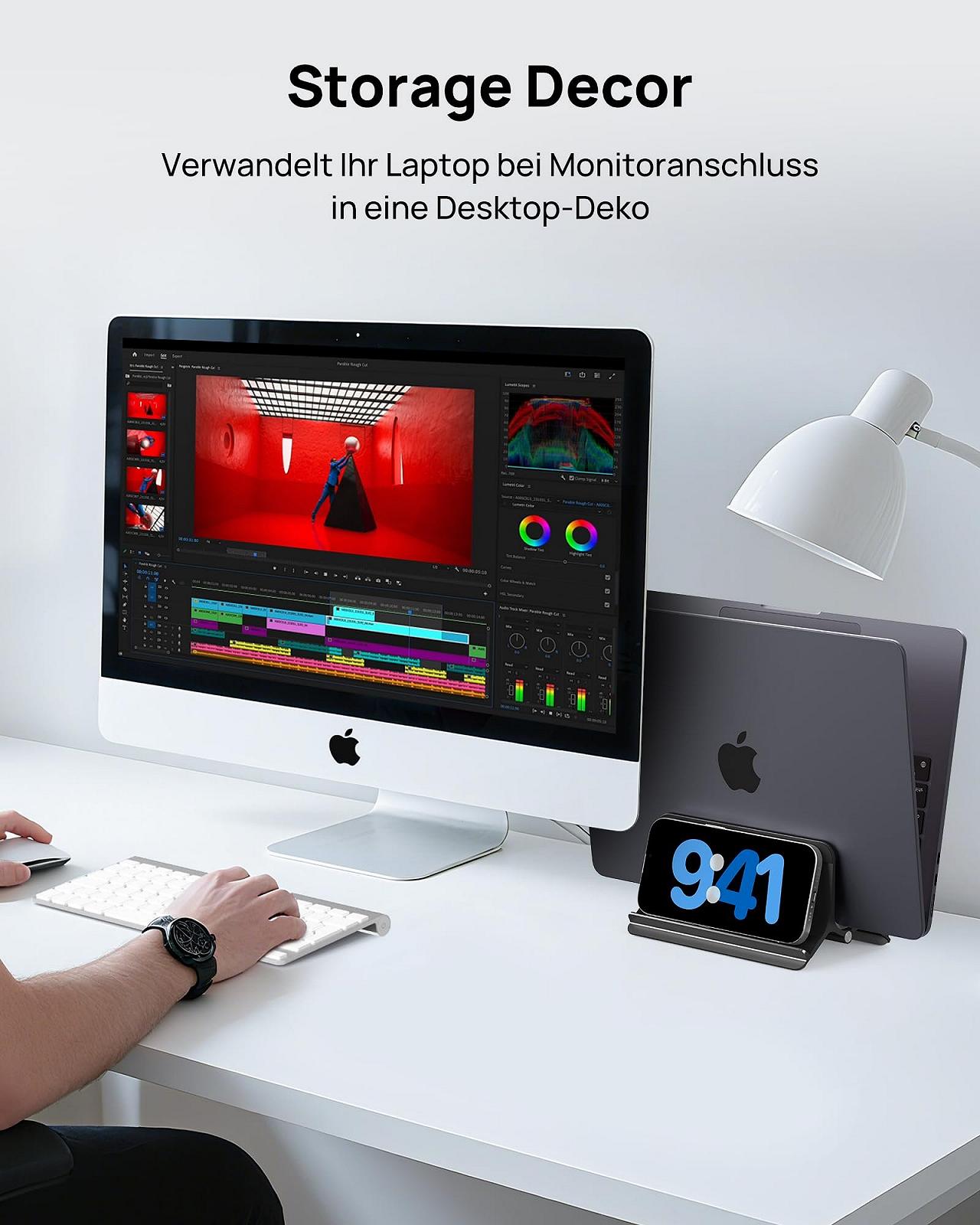 Подставка для ноутбука SODI Vertical, автоматическая, алюминиевая, вертикальная, улучшенная защита, черная, фото №4