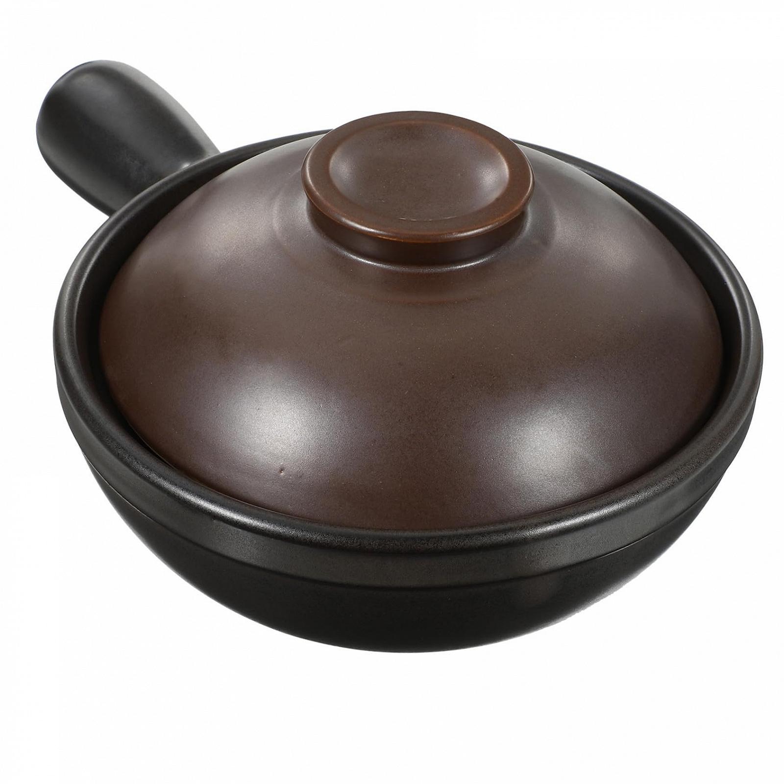 Кастрюля TOYANDONA Традиционная керамическая с крышкой, Термостойкая, Малая с одной ручкой для открытого огня, фото №1