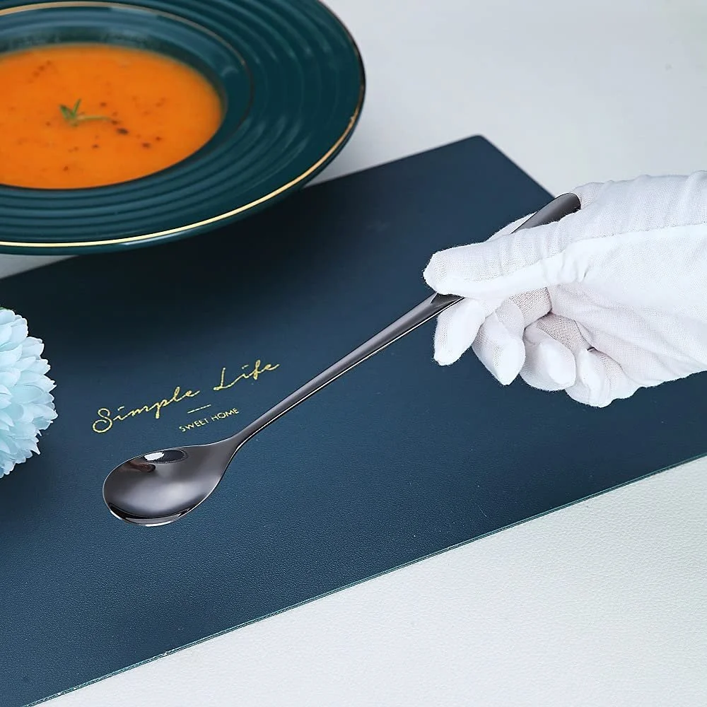 Ложка HOMQUEN для кави з довгою ручкою, Чорна, нержавіюча сталь, набір 6 штук, фото №6