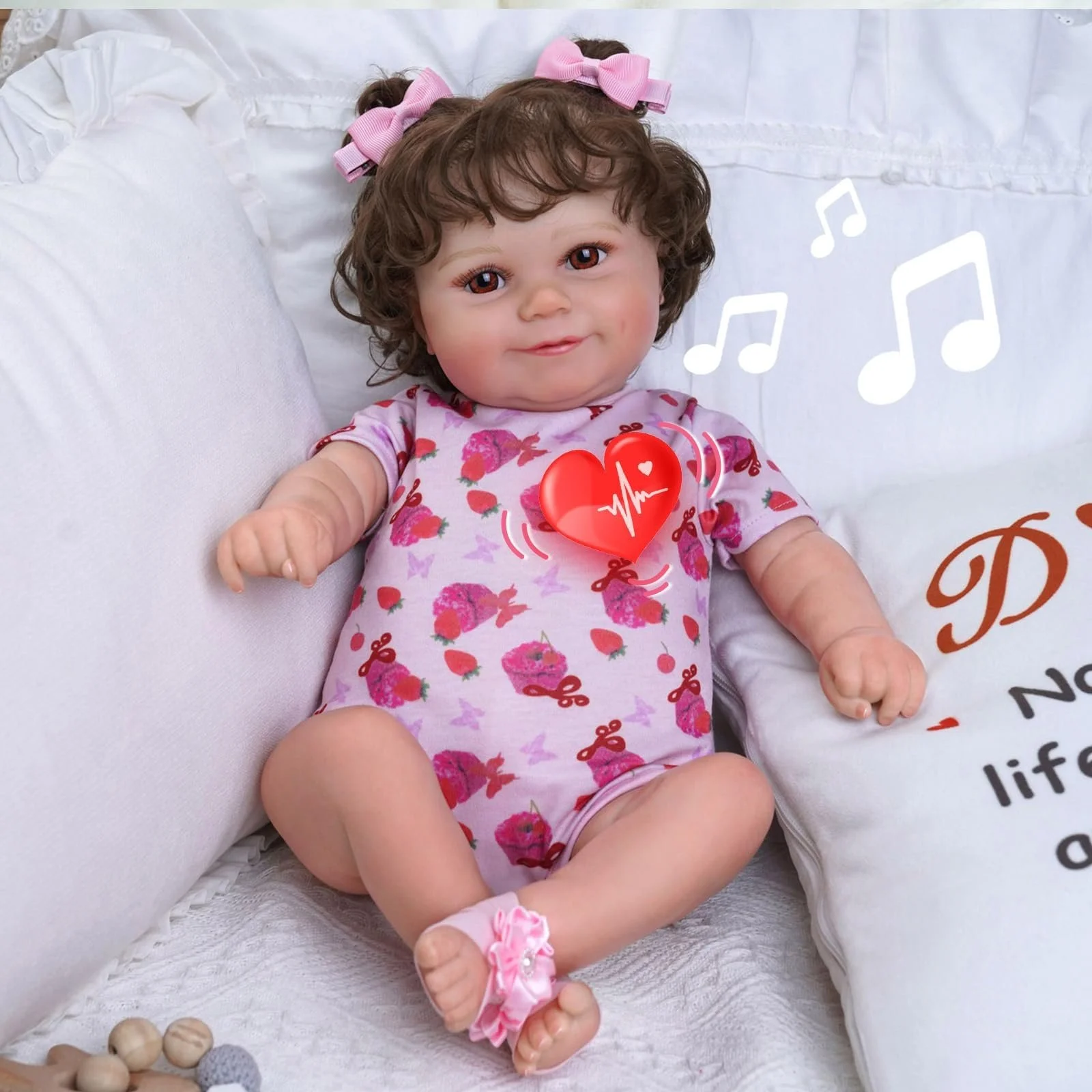 Лялька BABESIDE Reborn 20 дюймів Реалістична м'яке тканинне тіло Малюк дихання серцебиття плаче відкриває очі і посміхається з іграшковими аксесуарами рожевий, фото №1