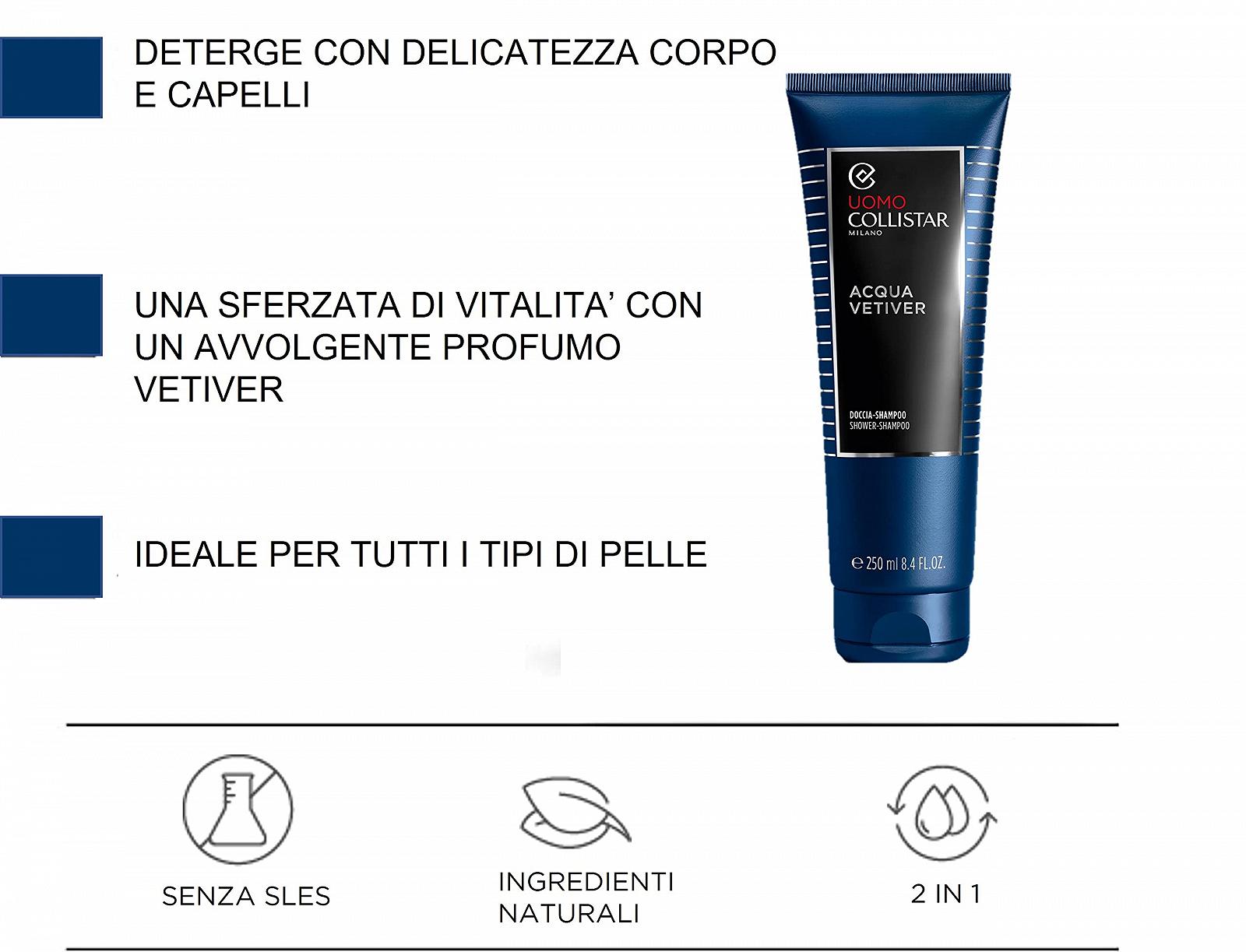 Шампунь-гель для душу Collistar Acqua Vetiver для чоловіків, 250 мл, фото №2