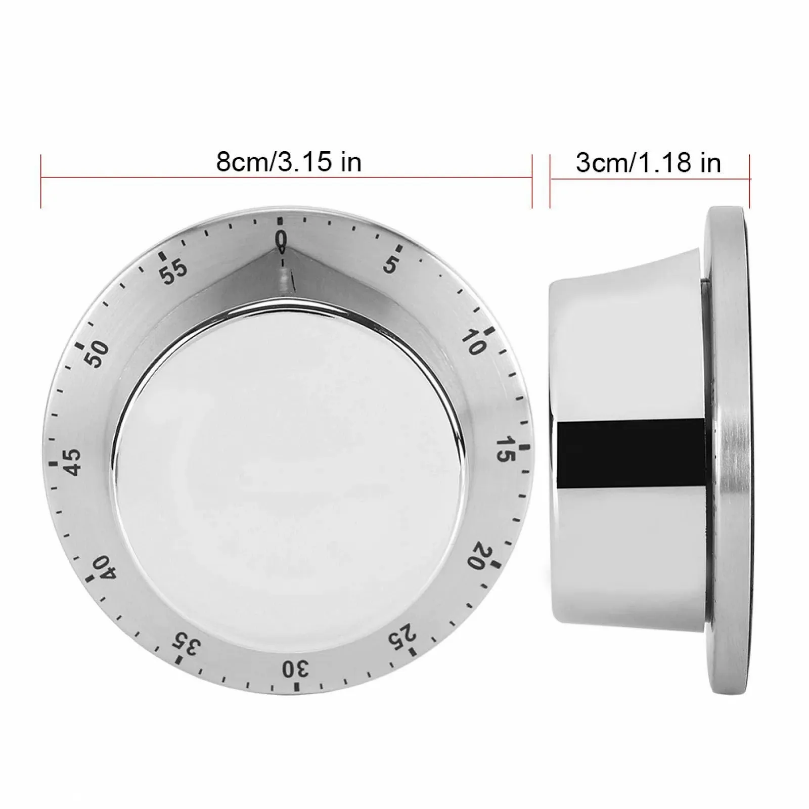 Таймер кухонный механический магнитный Stainless Steel 60 минут Silver, фото №2