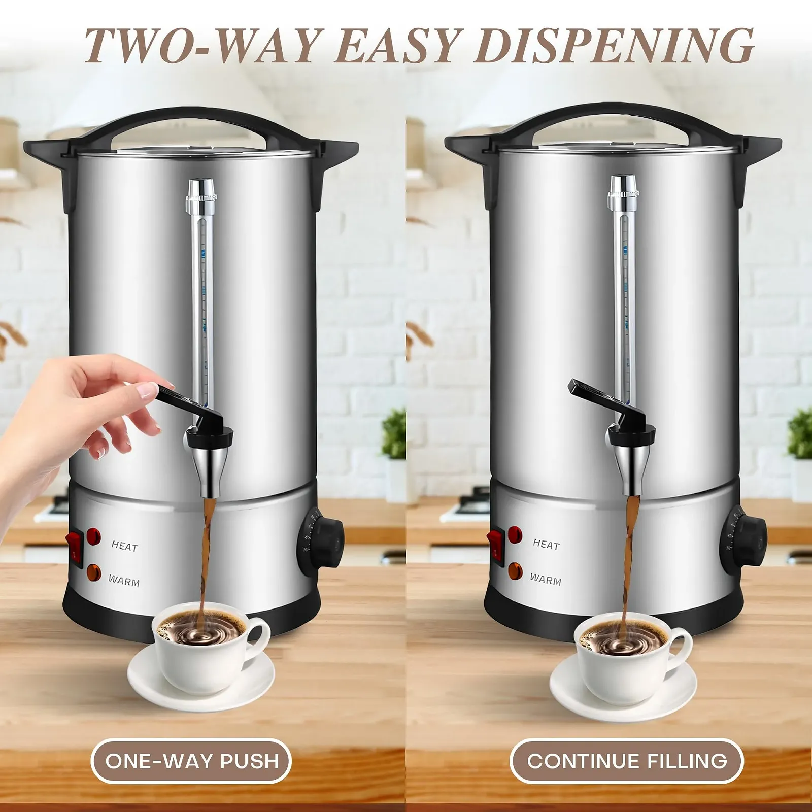 Кофемашина Bostar с круглым фильтром 12 л, 75 чашек, функция заваривания и подогрева, интеллектуальный контроль температуры, индикатор уровня, Нержавеющая сталь, фото №7