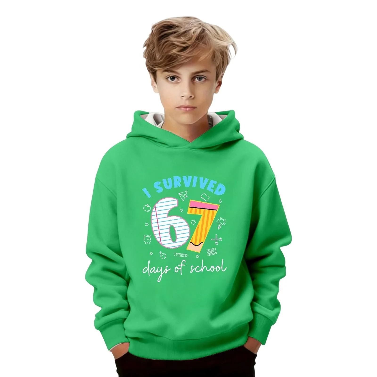 Толстовка з капюшоном для дітей 67, з принтом мема, святкова, з довгими рукавами, теплий одяг для вечірок, фото №3
